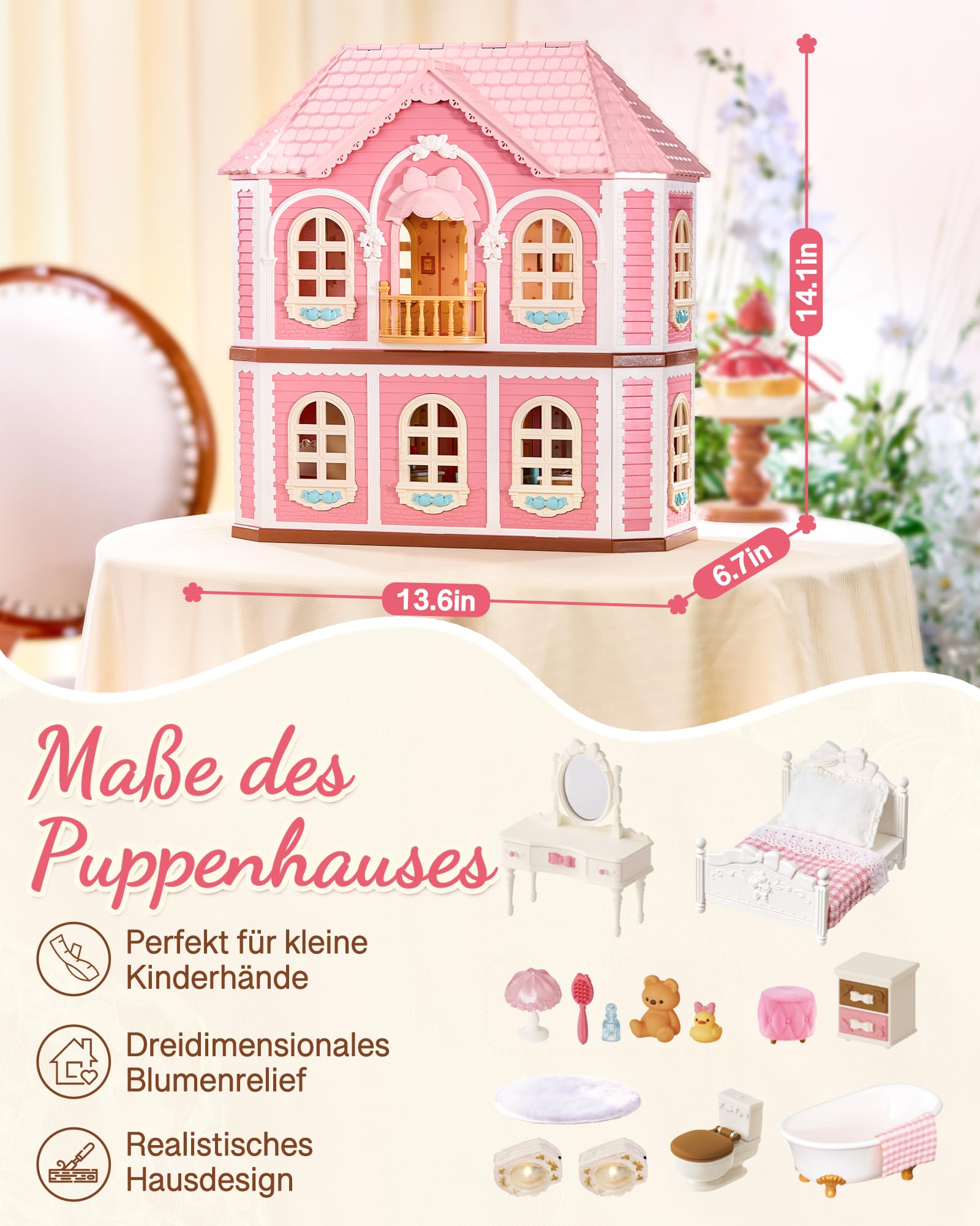 Rolife Haley Island Fairy Rose Cottage Puppenhaus mit Möbeln, Romantisches Fantasiespiel Haus mit Lichtern für Mädchen & Sammlerinnen, Geburtstag Geschenk ab 3 Jahren