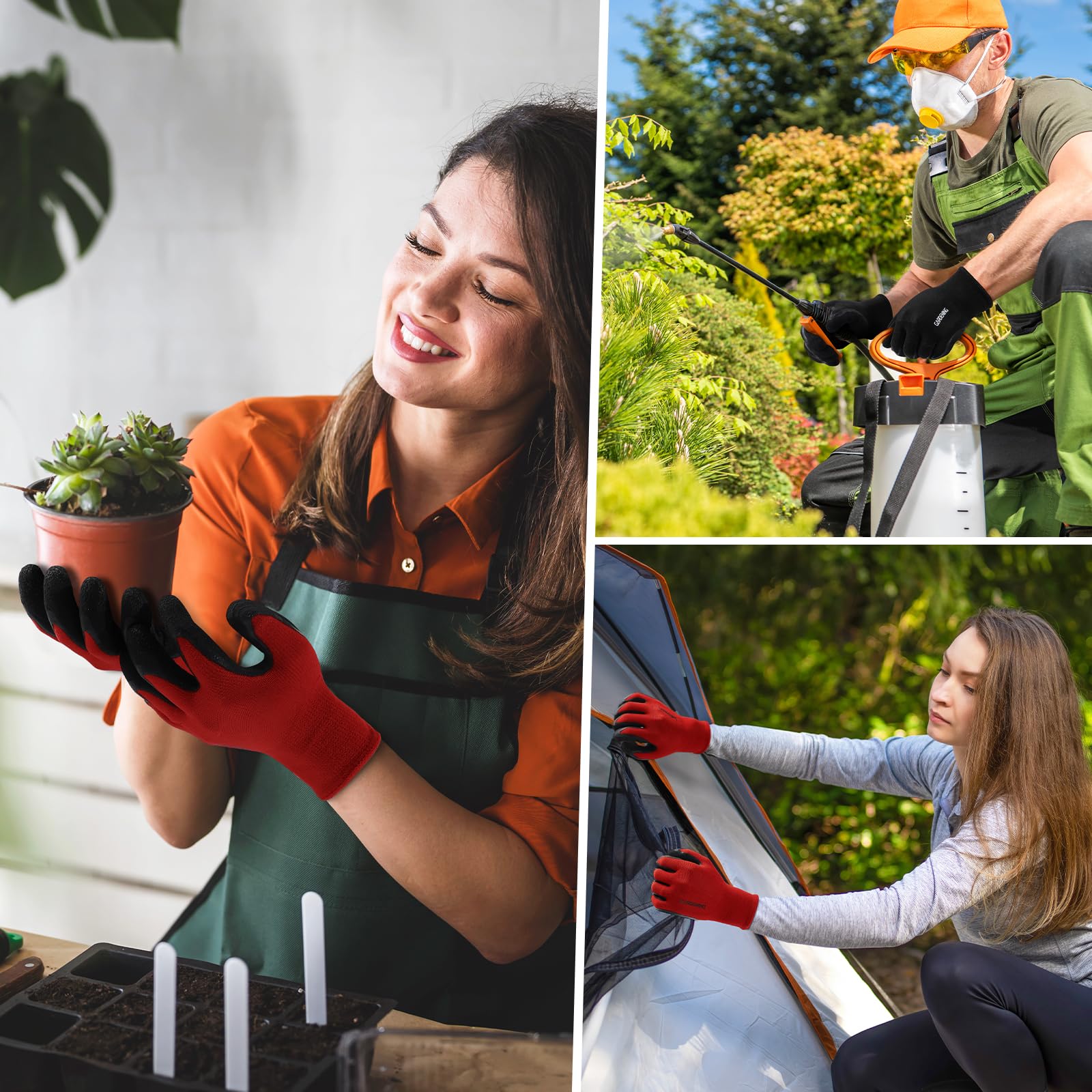 Trifabricy Guantes de jardín para mujeres/hombres, 6 pares de guantes de jardinería de látex natural transpirables con agarre, guantes de trabajo protectores resistentes al aire libre para césped