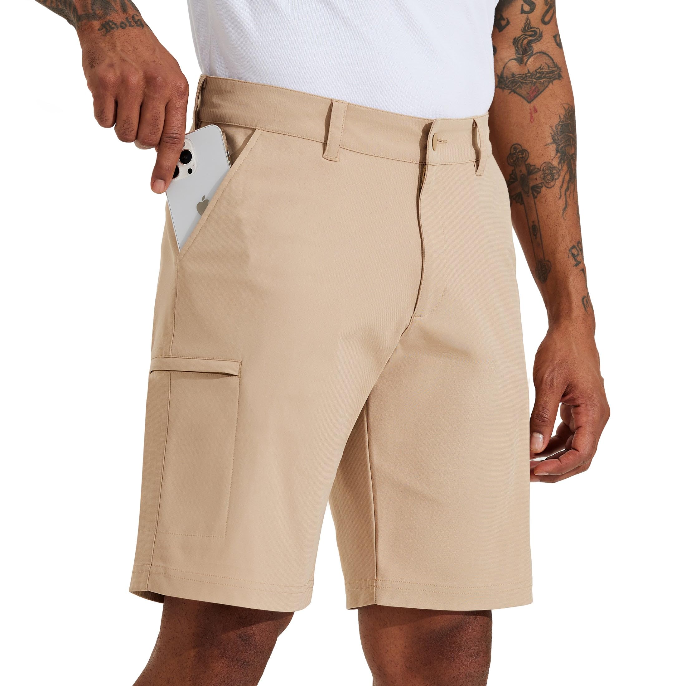Willit Pantaloncini da golf da uomo, 25,4 cm, elasticizzati, ad asciugatura rapida, per escursionismo, casual, da lavoro, con tasche, Khaki chiaro , 40