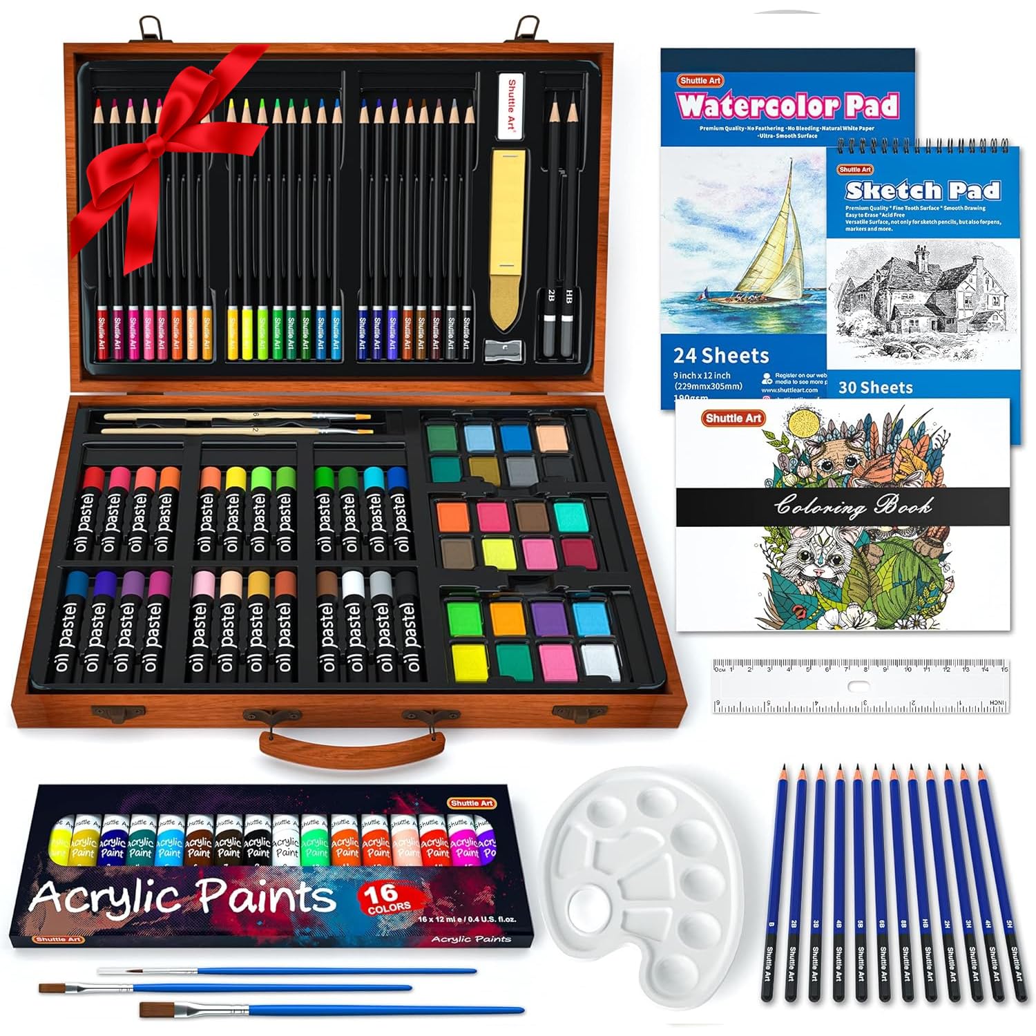 Shuttle Art 118 Piezas Maletin Pinturas, Estuche Pinturas Incluye Pintura Acrílica, Lápices de Colores, Pasteles, Acuarela, Libro para Colorear, Bloc de Dibujo, Kit Pintura para Niños Adultos