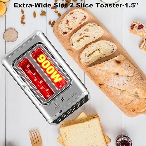 Miniatura 5 de Tostadora de pantalla táctil de 2 rebanadas, tostadoras de bagel con pantalla LCD, tostadoras digitales inteligentes de acero inoxidable con tostada
