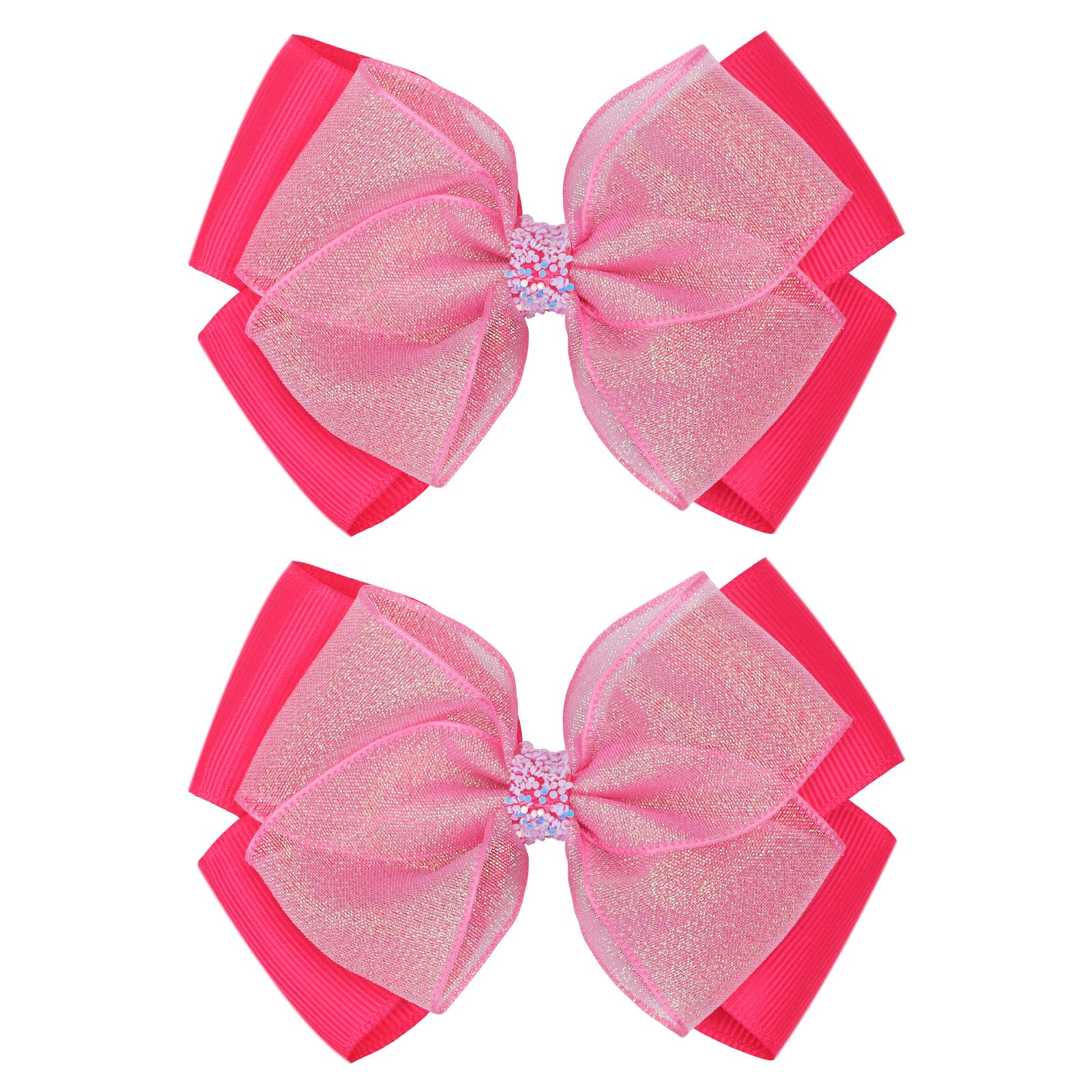 Zolyco Glitter 4.5-Inch Hair Bows Organza Alligator Clips, Sequin Delicate Double Silver Thread Woven Mesh Hair Accessories for Girls, Toddler, Kids