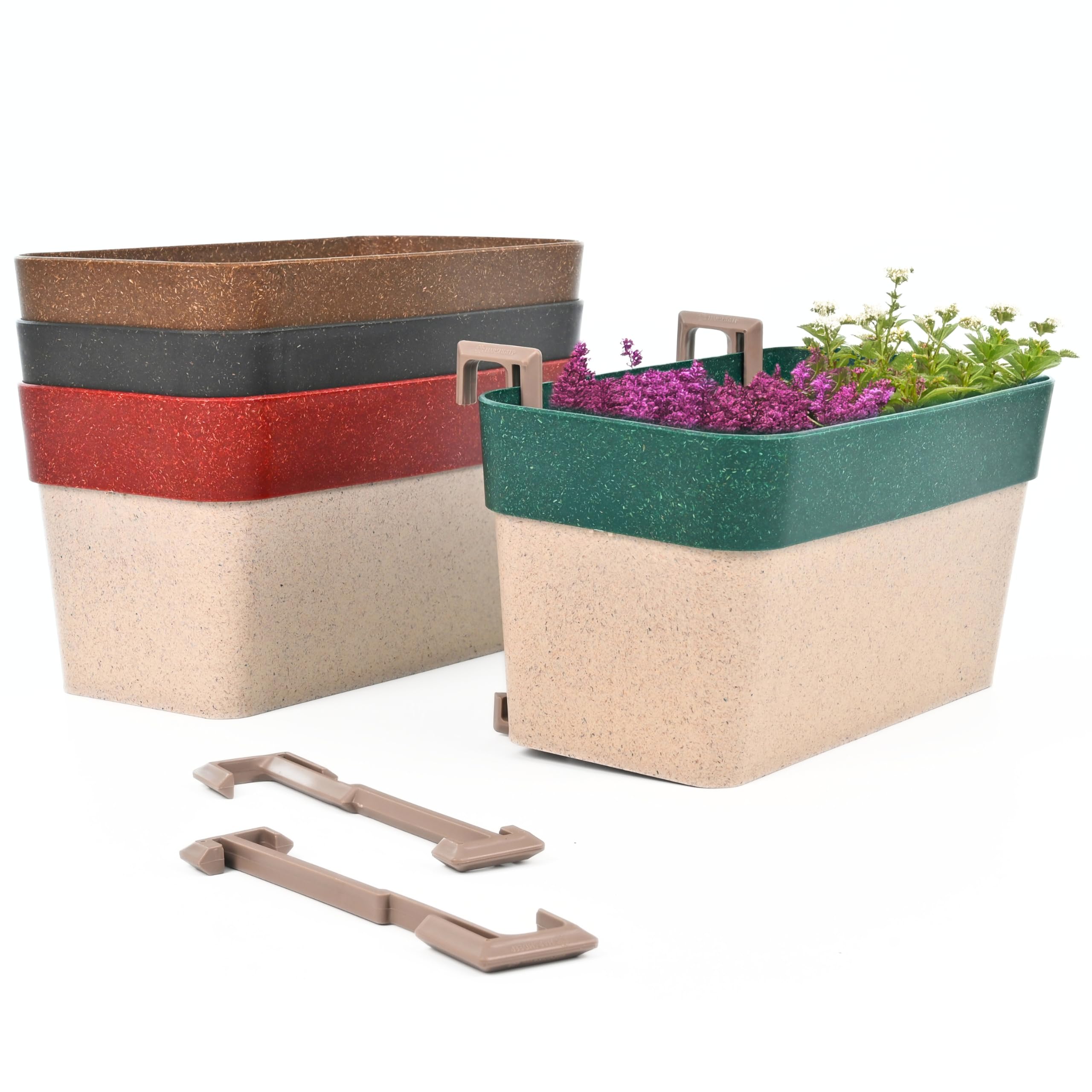 Eha Earth Friendly Duo Sling 11 inch Pots for Plants | Set of 4 Flower Pots for Home Decoration | Made with Bamboo Fibers, UV Protected Flower Pot | Hanging Planters for Living Room | Multi Dark