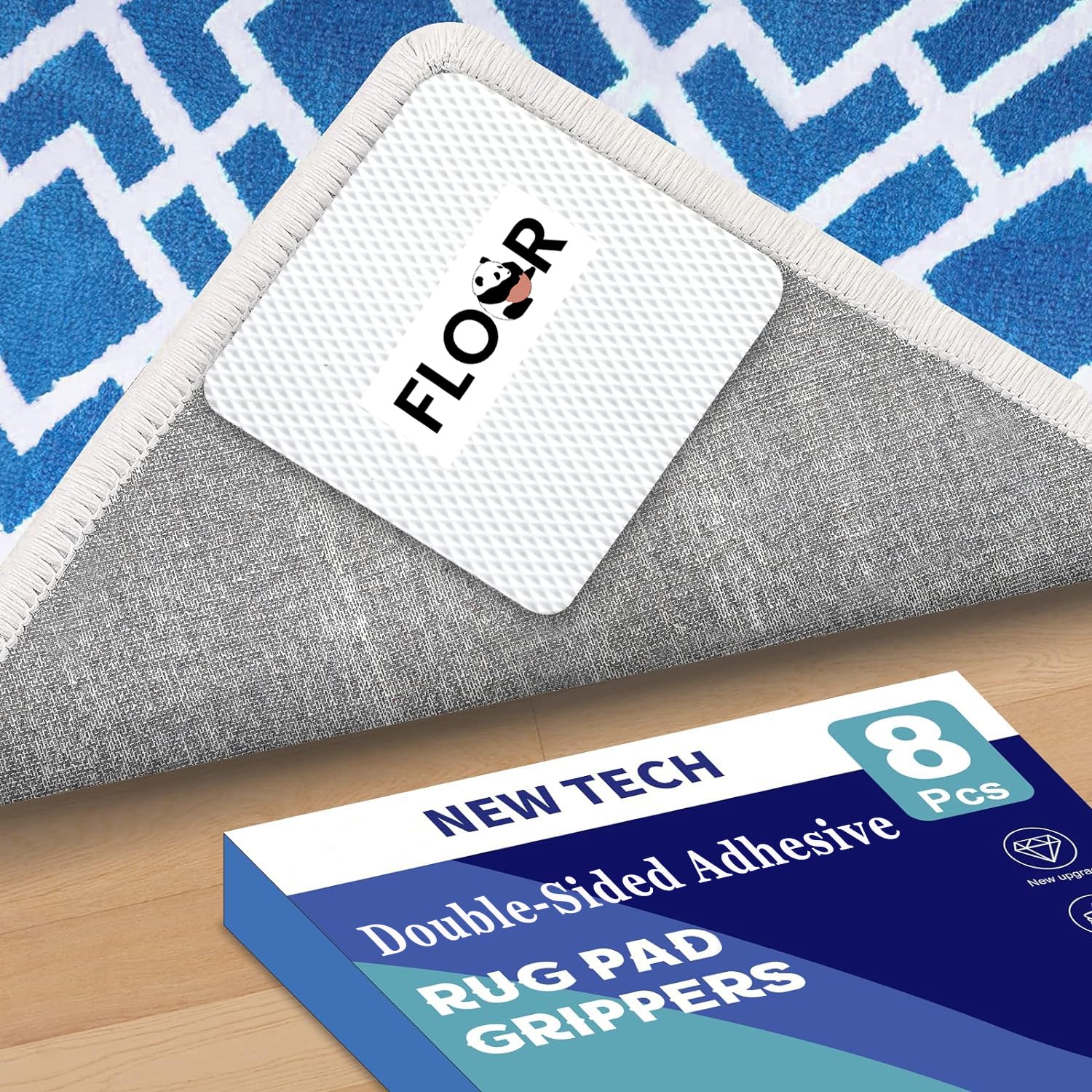 Rug Tape Large, Double Sided Adhesive Rug Pad Grippers (New Tech), Reusable Carpet Tape Non Slip Rug Pads for Hardwood Floors & Tiles, Anti Slip Rug Grips for Area Rugs to Keep Rug in Place