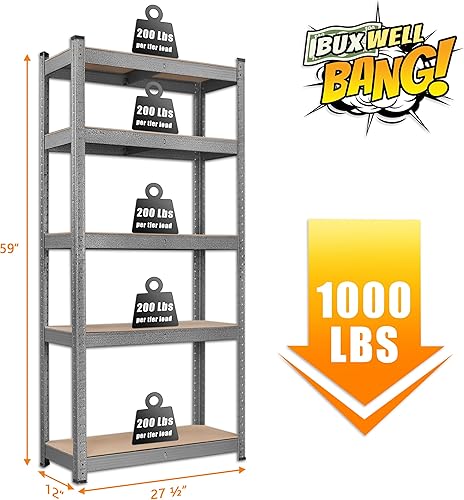 Miniatura 3 de Paquete de 2 estantes de almacenamiento de 28 pulgadas de ancho x 12 pulgadas de profundidad x 59 pulgadas de alto  Estantería de garaje ajustable