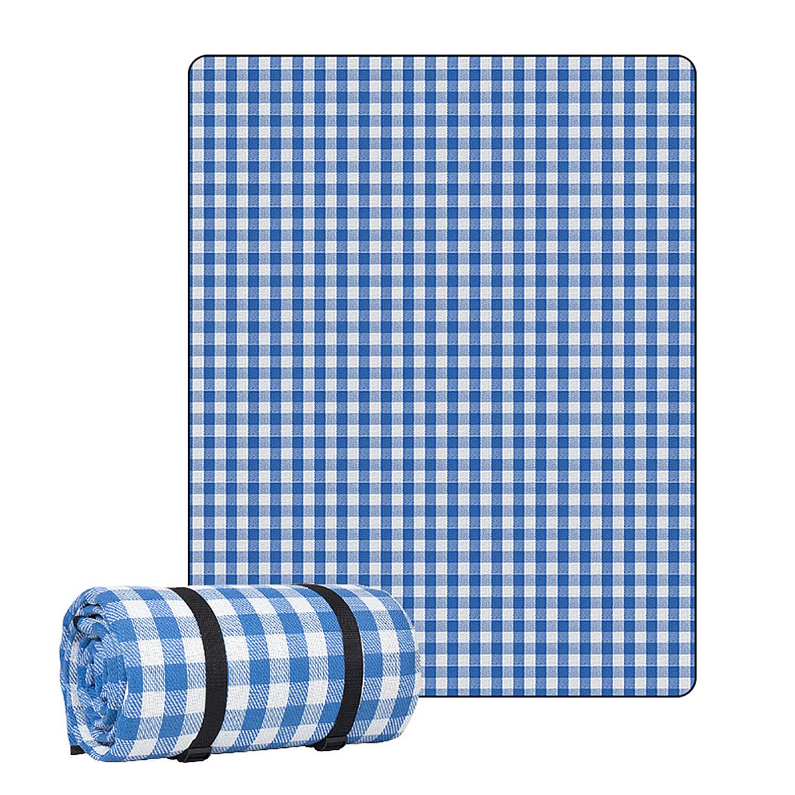 Grande Telo da Picnic Impermeabile Antiscivolo Lavabile in Lavatrice Pieghevole e Portatile, Coperta da Picnic con Manici, per Famiglie e Amici, Campeggio e Viaggi,Blue Grid,200×200cm