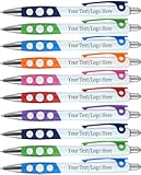 Personalized Ballpoint Pens With Custom Logo/ Text-350 Pack Bulk-for Businesses, Parties, & Events, Custom Printed, White Barrel with Matching Colored Clip and Grip, Click Pens, Black Ink, Assorted