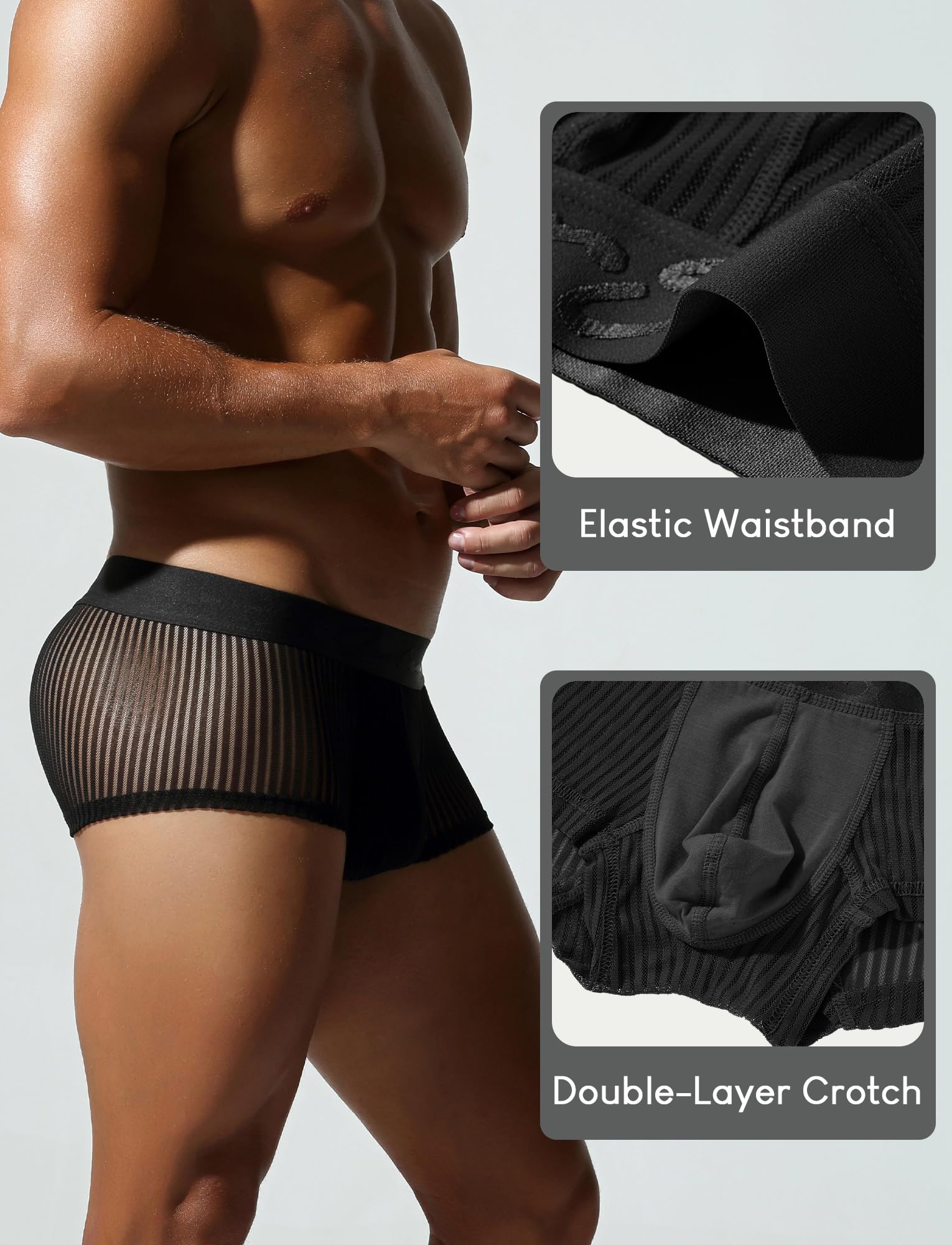 SEAUR Boxer da uomo a costine, senza cuciture, sexy, a vita bassa, traspiranti, mutande