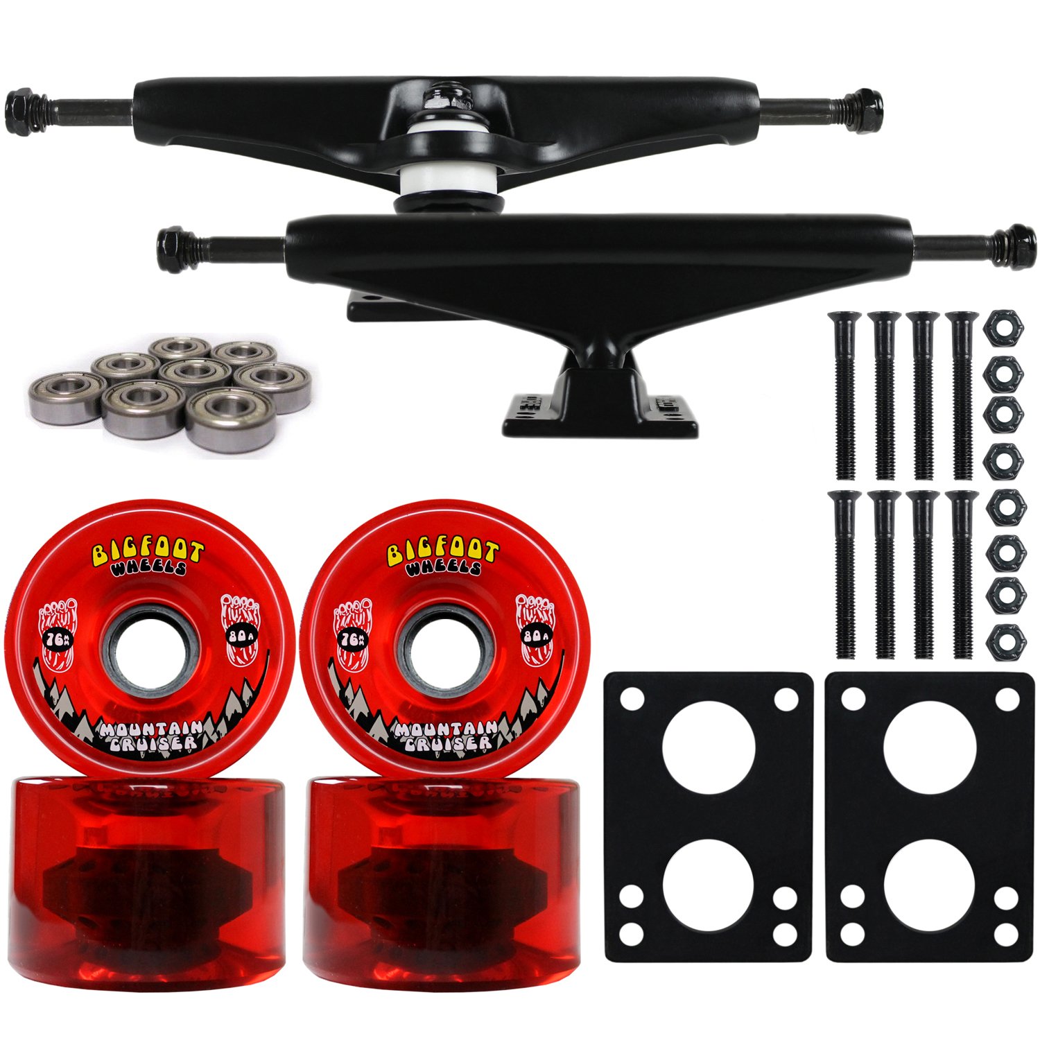 Buy Longboard Skateboard Trucks Combo Set 76mm Bigfoot Cruisers Wheels with Black Trucks