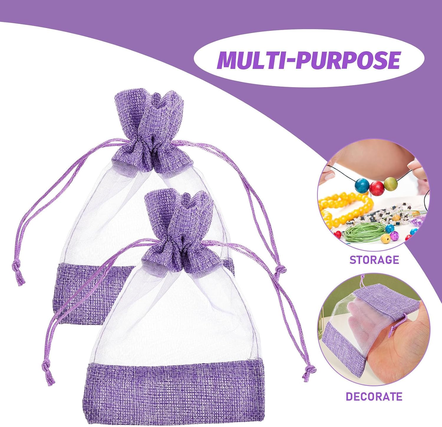 Garneck 10pcs Lavender Sachet Drawstring Bags Empty Linen Mesh Pouches for Storage and Trinkets Wrapping, Breathable Small Fragrance Pouches 10x14cm Purple