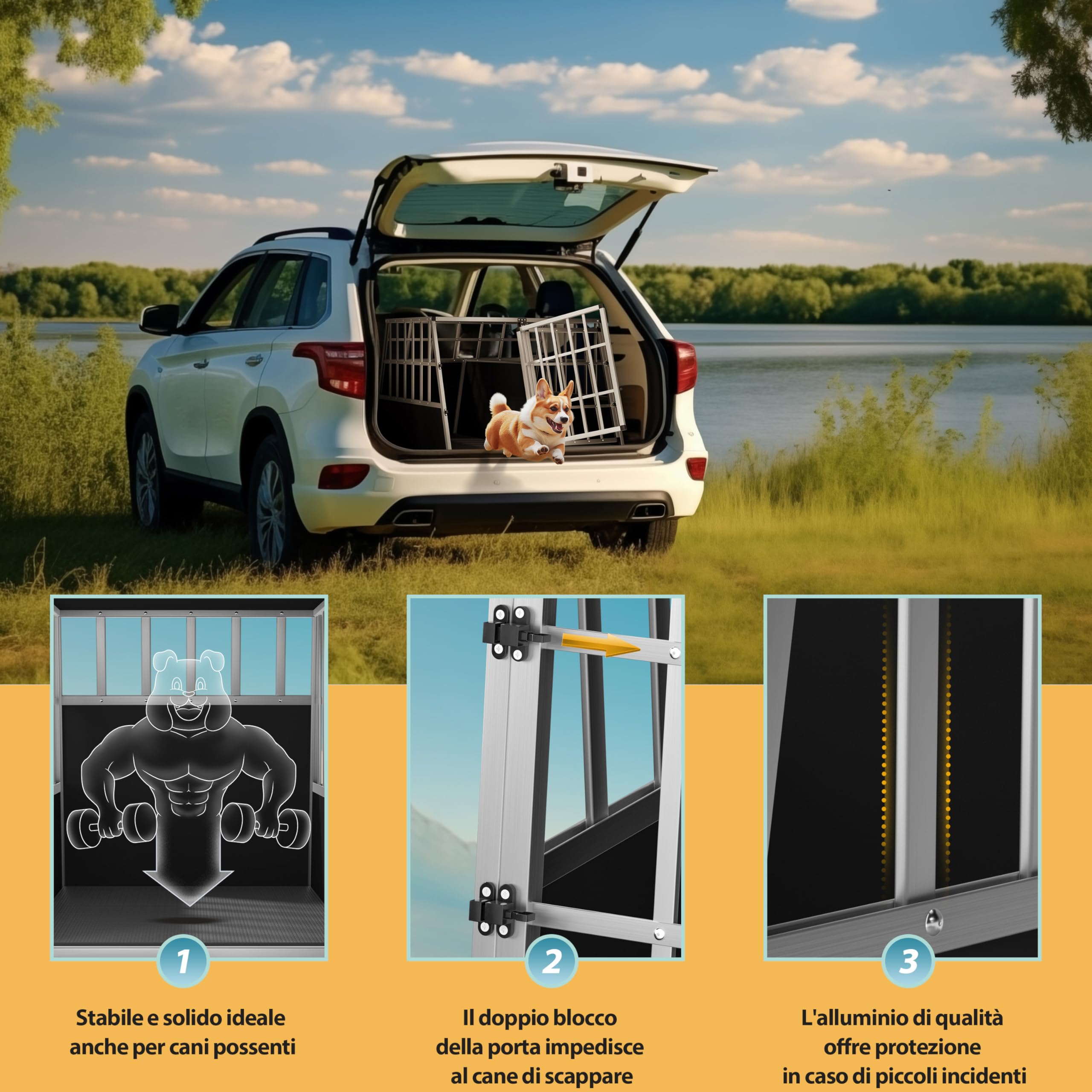 CADOCA® Trasportino Cani XXL 97x90x70cm Richiudibile Alluminio Impermeabile Box Auto Cagnolini