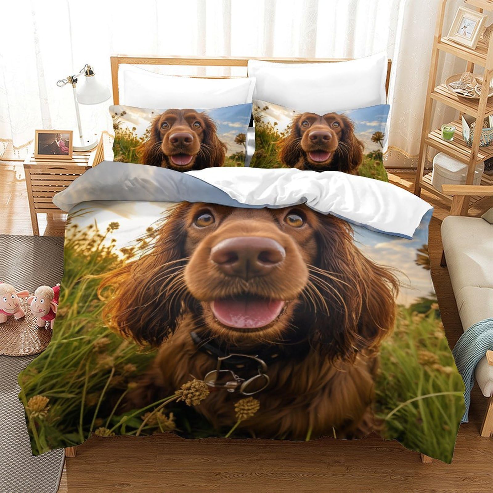 Housse de couette chien de berger 3D pour un lit king size facile à border
