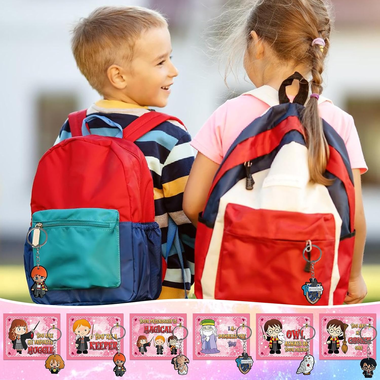 Valentines Day Gifts for Kids, 24 Pack Valentines Cards With Keychains Set , Wizards Characters Magical Theme Valentines Day Cards for Boys Girls School Classroom Exchange Gifts