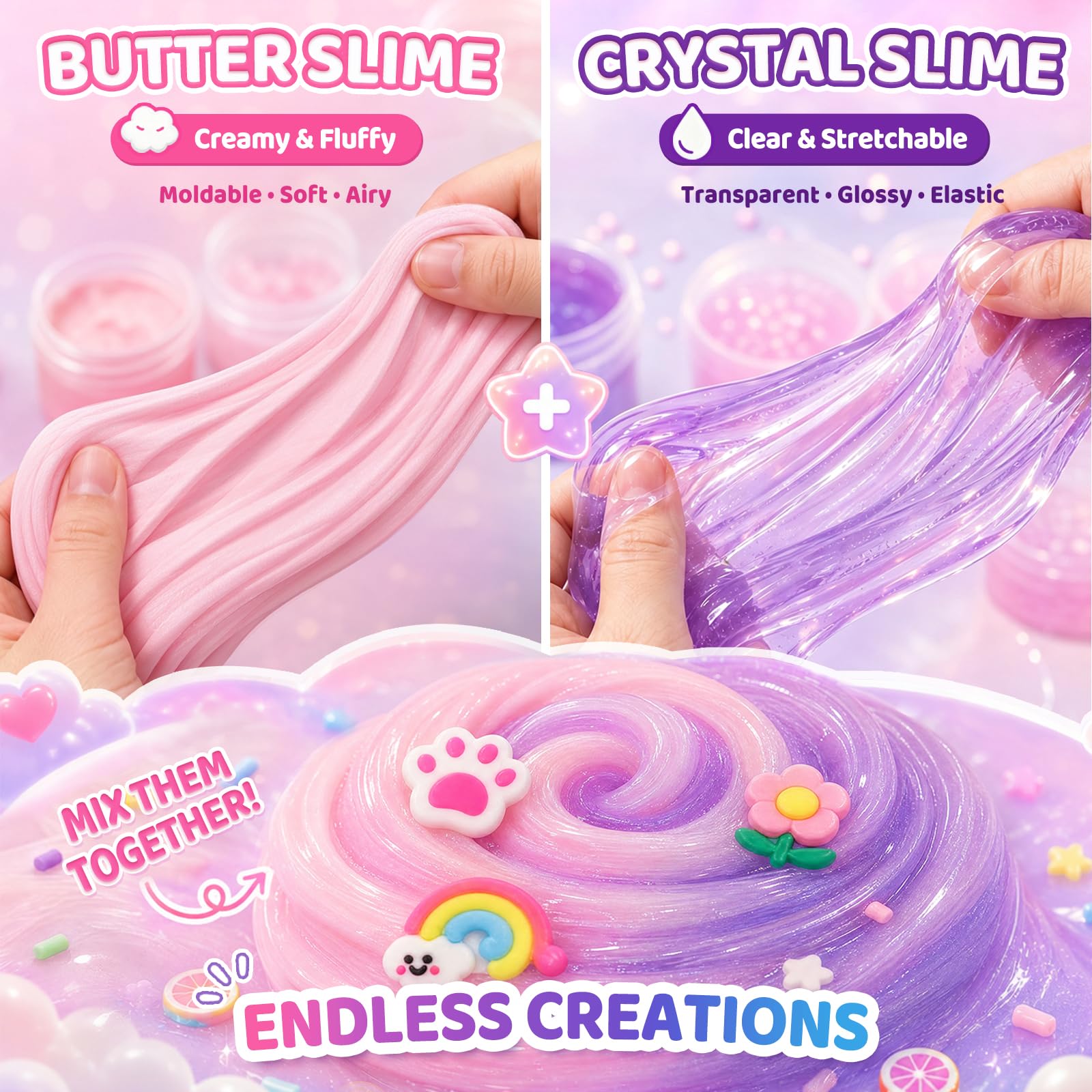 LovesTown 24 Pack Crystal & Cloud Butter Slime Kit, Squishy Party Favors