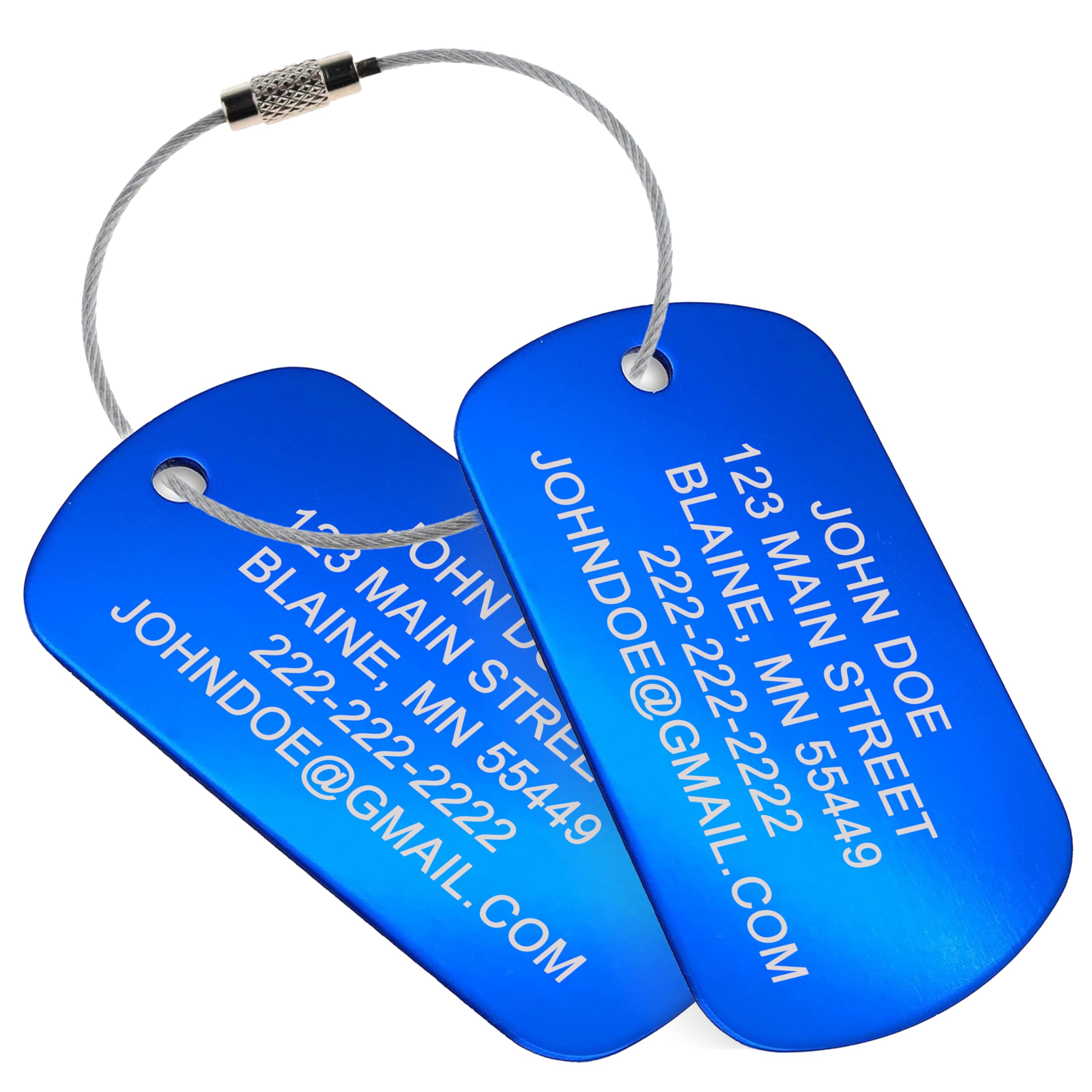High Visibility Durable Anodized Aluminum Luggage Tags - 2 Pack, Customizable Travel ID Tag for Luggage, Golf Bags & More - Personalized Imprinted ID