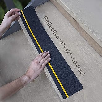LifeGrip Anti Slip Traction Treads with Reflective Stripe (10-Pack), 4" X 32", Best Grip Tape Grit Non Slip, Outdoor Non Skid Tape, High Traction Friction Abrasive Adhesive for Stairs Step, Black