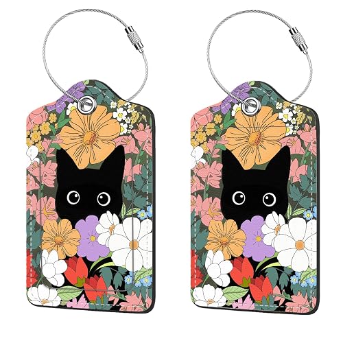 Anikathy 2 Pcs Luggage Tags for Suitcases (Flower Bushes and Cats)