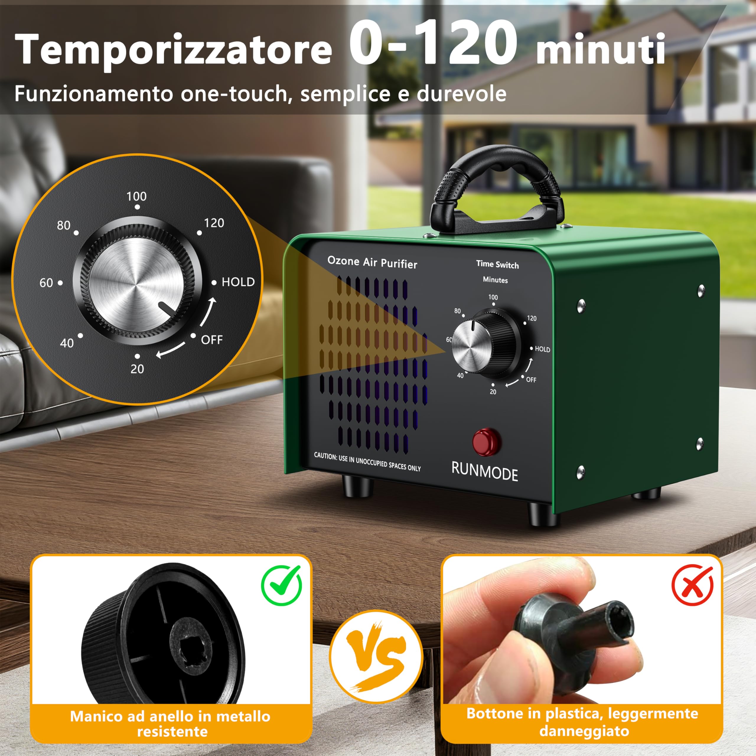 Generatore di Ozono 90.000 mg/h con timer da 120 minuti,ozonizzatore 600 m² Apparecchio a ozono industriale,ozonizzatore O3 per la casa/fumo/odori di animali domestici/odori di cucina/garage/alberghi/