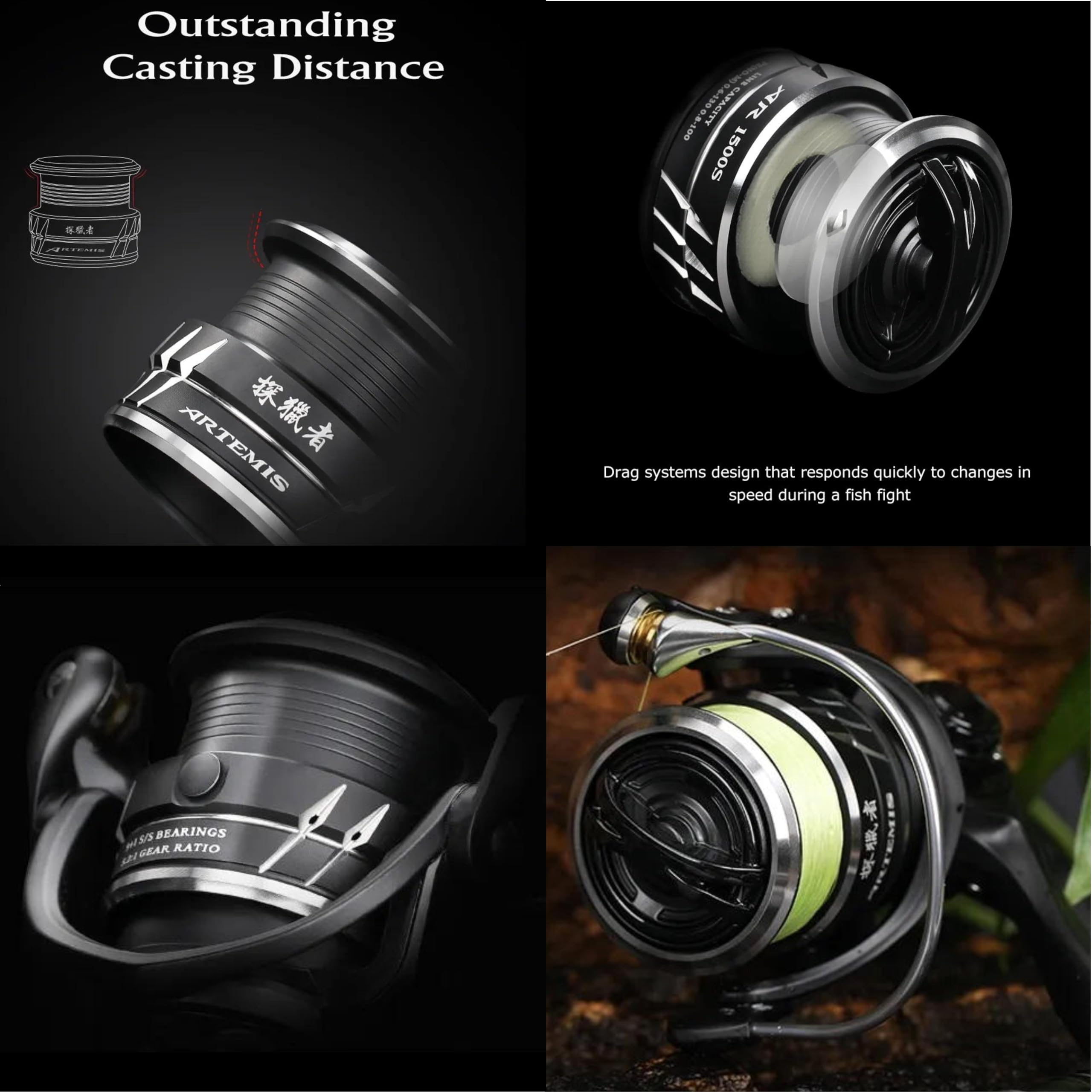 Amazon | TSURINOYA スピニングリール ハイギア ギア比6.2:1 浅