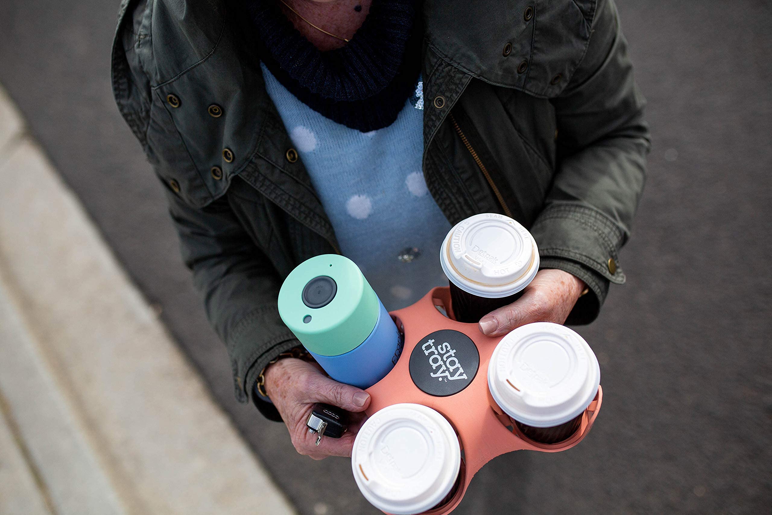 Reusable Drink Carrier by Stay Tray. Portable Cup Holder Made from Recycled Plastic. Drink