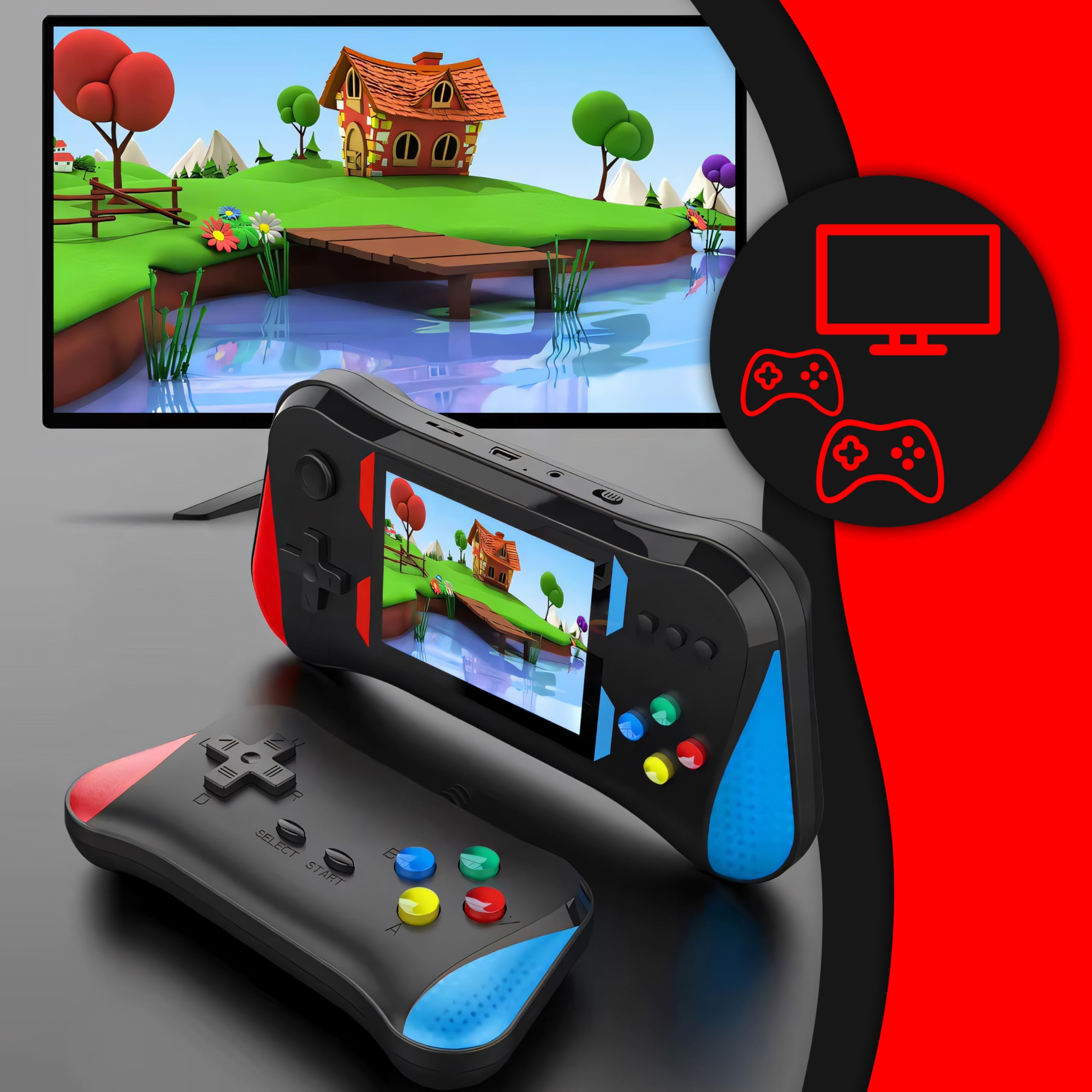 Retoo Console di gioco portatile retrò con display LCD 3,5 pollici, per due giocatori con 500 giochi classici, batteria 1200 mAh, schermo, console per videogiochi retrò per bambini, console da gioco