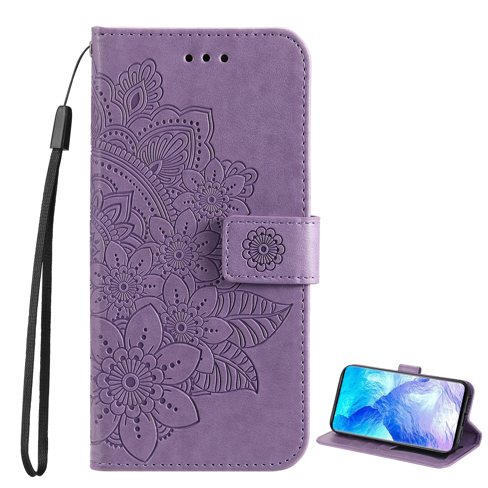 MingMing Wallet Case for vivo Y21s Case,Wallet Magnetic Cover with Flowers,Leather Phone Case Compatible with vivo Y21s,Cover with Daisy Flowers,Purple