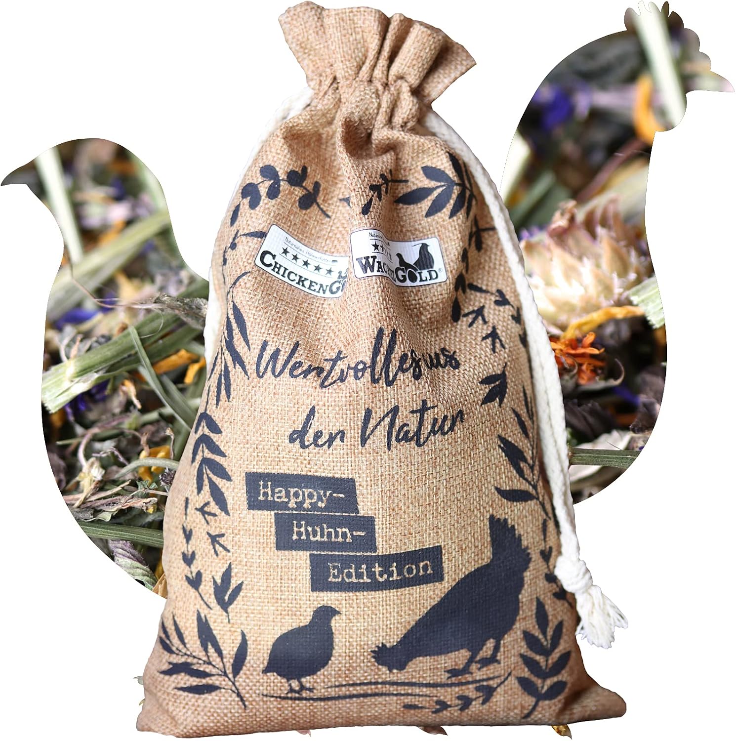 federgold Nest & Scattered Herbs Meadow Magic 300 g - HappyChicken Edition - Natural Herbs for Quails & Chickens Species-Appropriate Husbandry Nest Building Natural Breeding Promotion Hay Flower