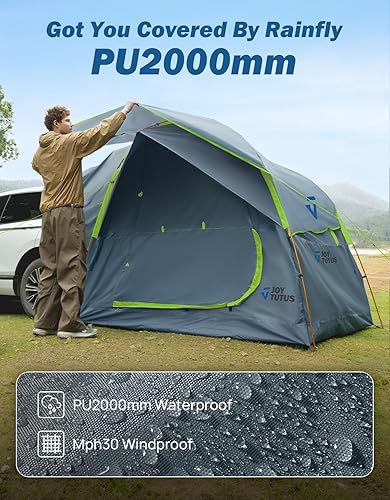 Miniatura 4 de JOYTUTUS Tienda de campaña SUV para acampar con lluvia, diseño de doble puerta con postes de aluminio, tienda de campaña para portón trasero SUV con