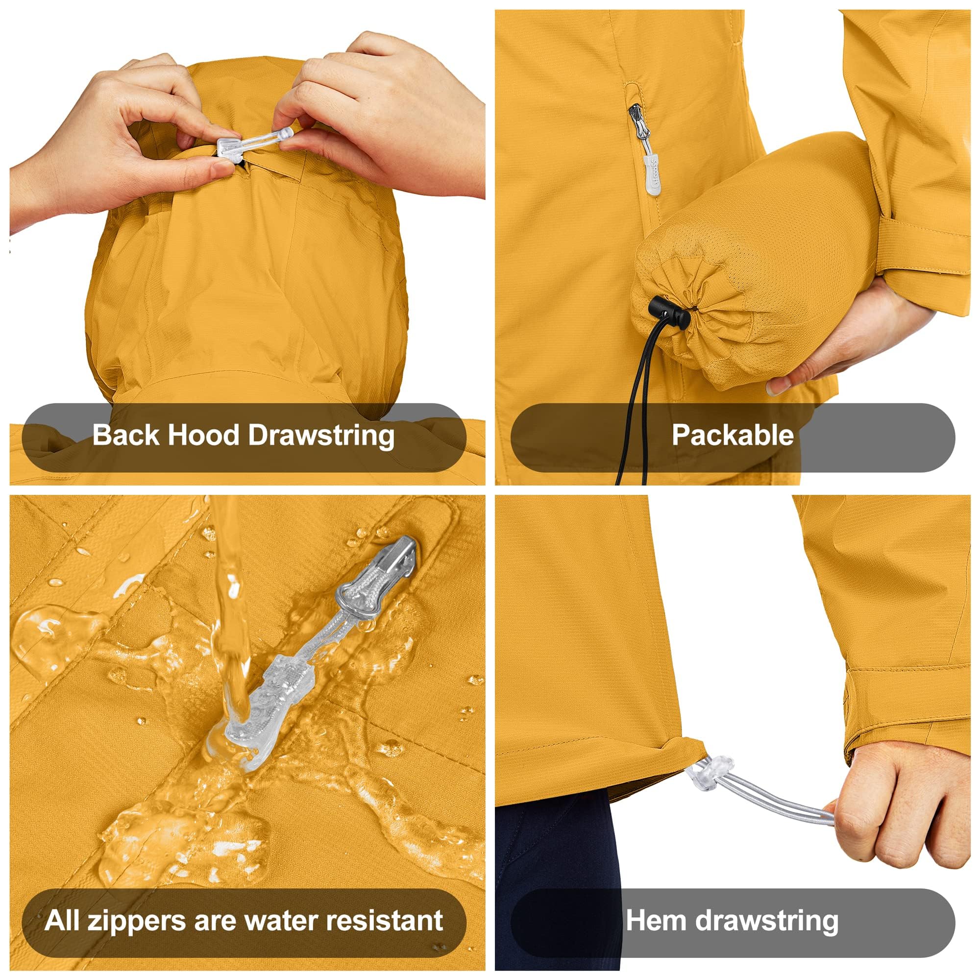 33,000ft Chubasquero para mujer, resistente al agua, chaqueta de exterior, transpirable, chaqueta de entretiempo, chaqueta ligera con capucha, cortavientos, para senderismo, viajes, senderismo y