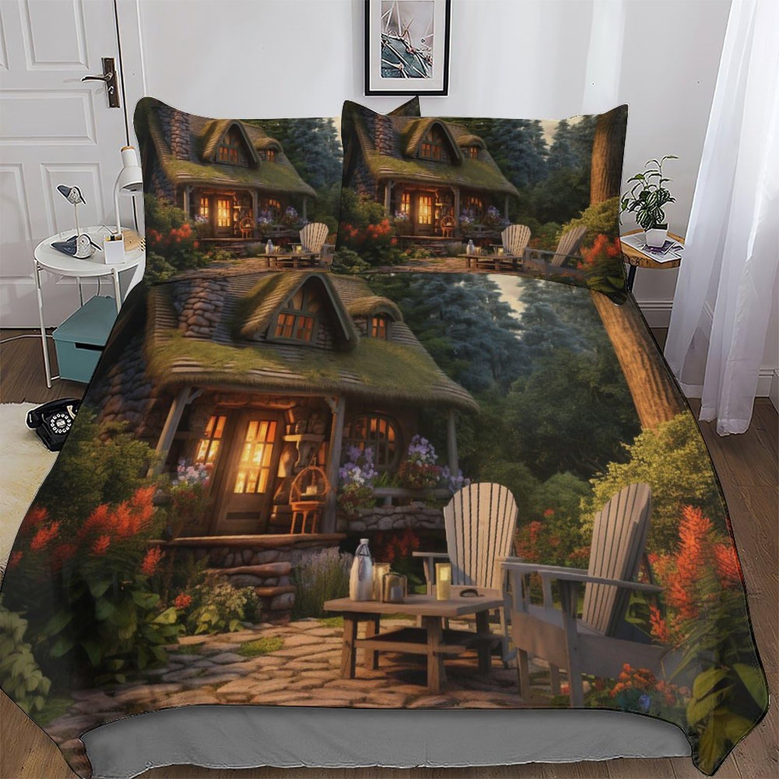 Aapzy Boys Cosy Cottage 3D Printed Bedding Duvet Cover 3 Pcs Set For Kids Teens Bedroom Quilt Cover Soft Microfiber Comforter Cover With Pillowcase Double (200X200cm)