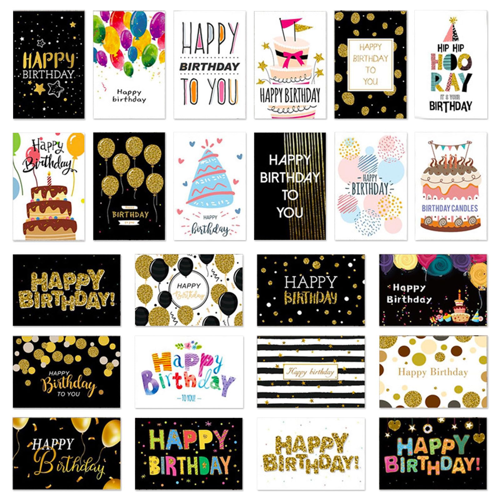 Lot de 24 Cartes d'anniversaire avec Enveloppe et Autocollants, Carte de Vœux Anniversaire Femme Homme Enfants