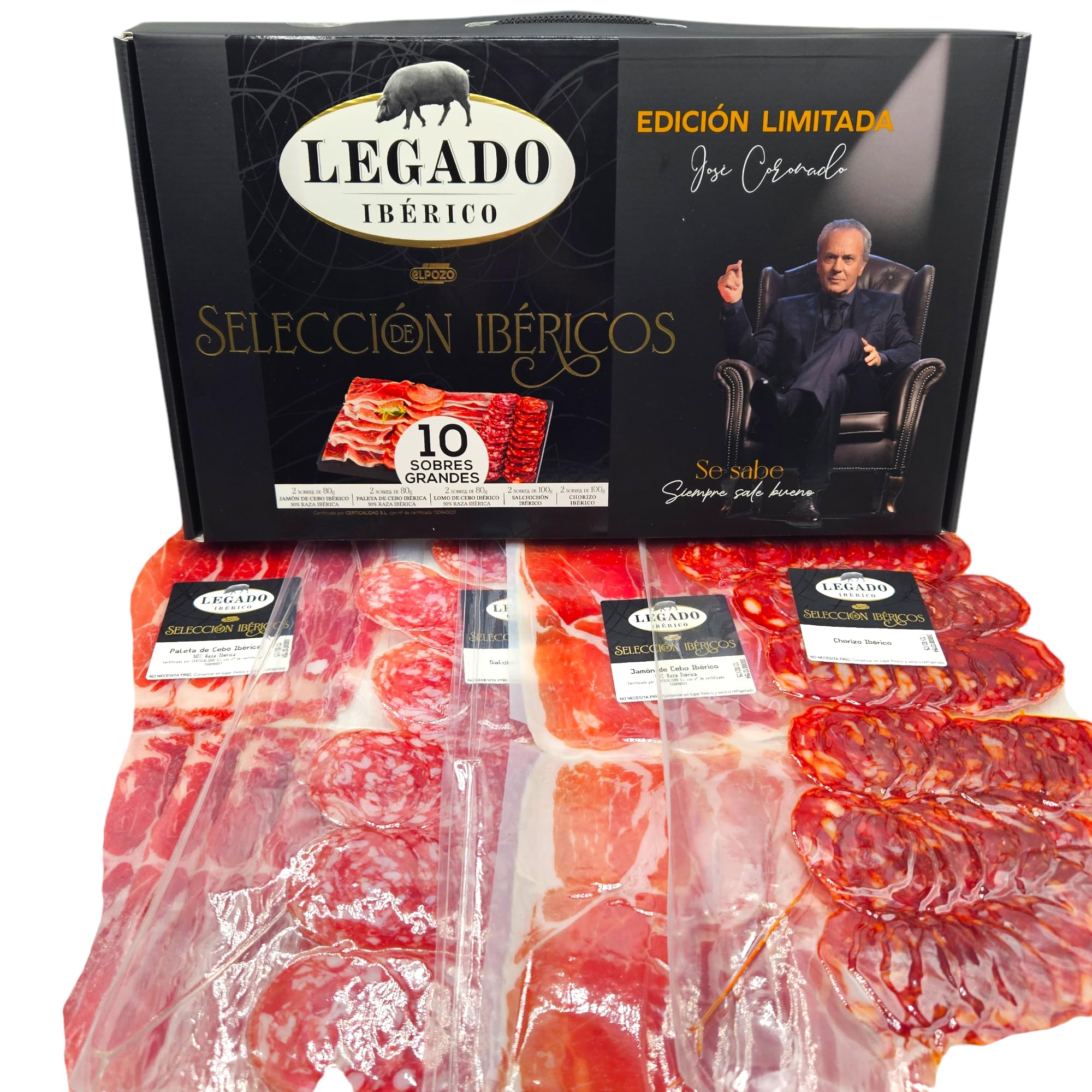 Maletin Seleccion de Ibericos - Jamon Iberico + Embutidos - Legado Iberico - 10 Sobres Loncheados - Edicion Especial Jose Coronado - El Pozo