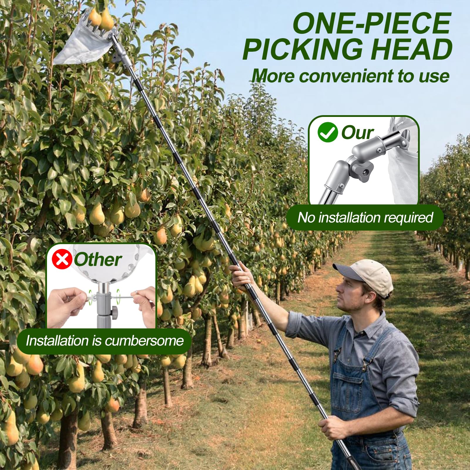 YADODO Obstpflücker mit Teleskopstiel Apfelpflücker 4.4m Obstpflücker für Kirschen Kirschenpflücker mit Teleskopstiel Kirschpflücker mit Teleskopstiel Zitrus Birnen Kirschen Pflücker Pflaumenpflücker