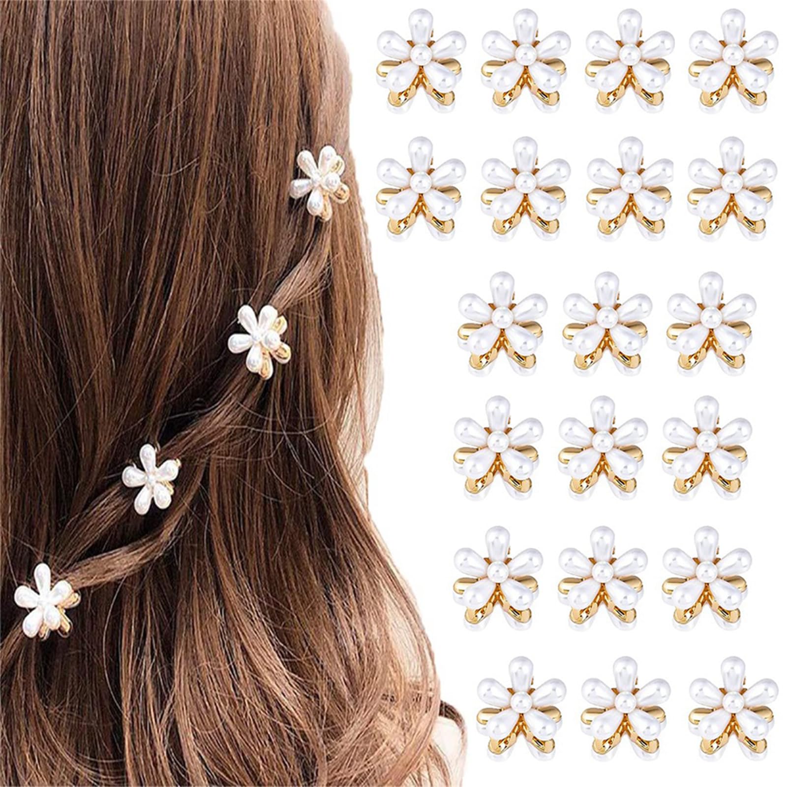 20 piezas pequeñas de pelo de perlas para mujeres niñas, mini pinzas de garra de flor de perlas, accesorios para el pelo