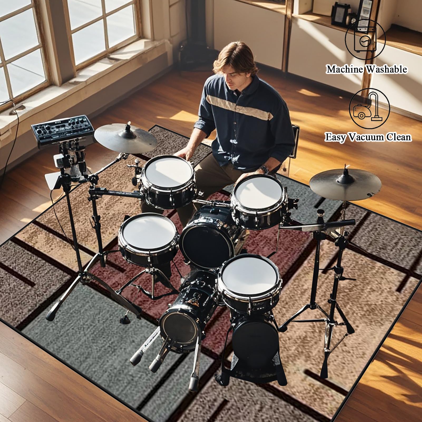 Tappetino Insonorizzato Batteria | Carpet Drum Mat | Tappeto per Batteria | Tappeto Professionale per Batteria e Strumenti a Percussione | Tappeto Antiscivolo Batteria Elettronica 140 x 120 cm
