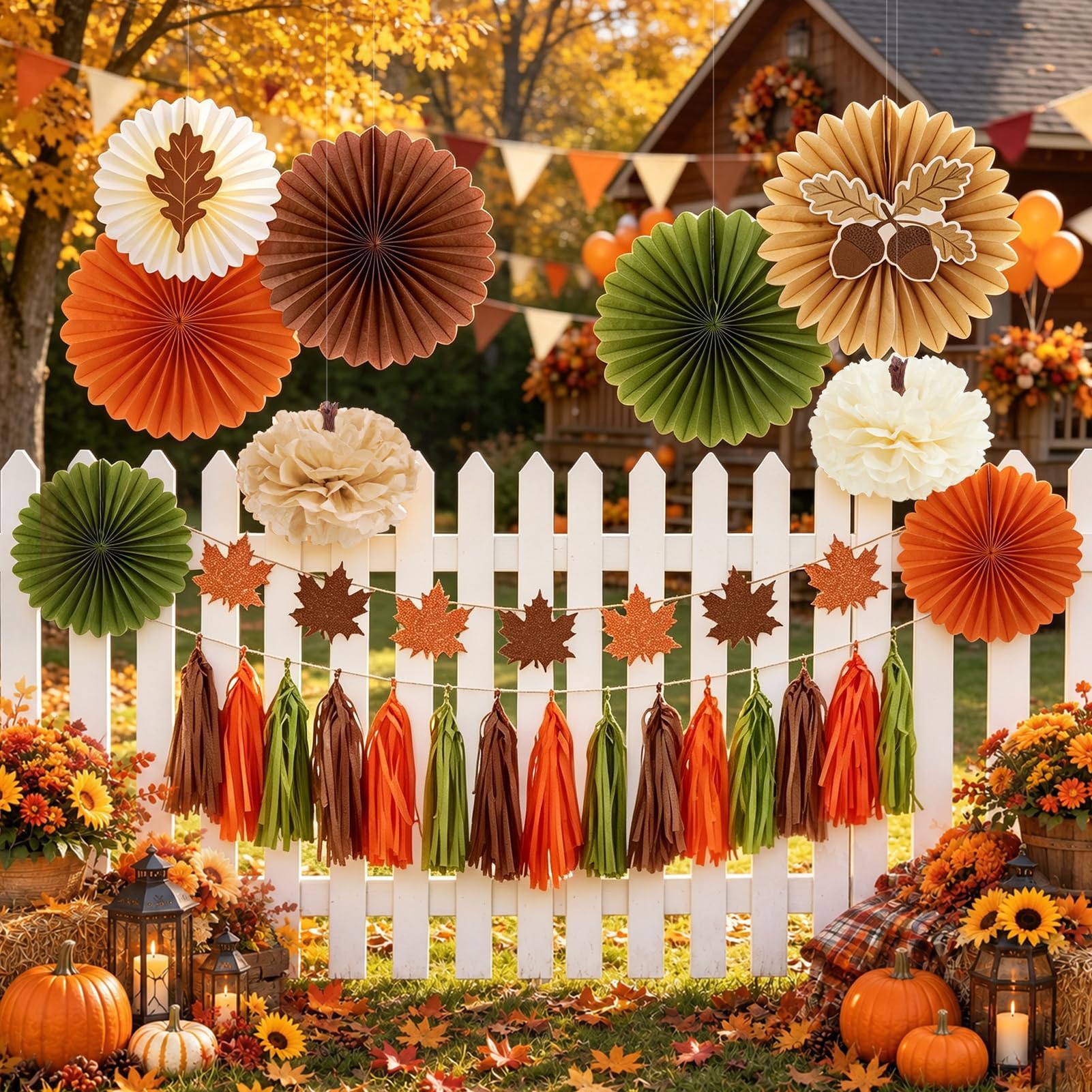 SUNBEAUTY Fall Decor Autumn Hanging Decoration Maple Leaves Paper Flower