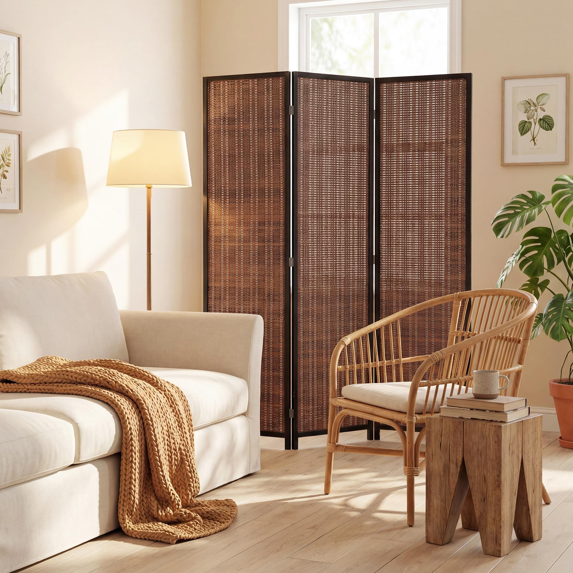 HOMCOM Paravent Interieur en Bois 3 Panneaux 135 x 180 cm séparateur de pièce Pliable cloison de séparation pour Salon Chambre à Coucher Maison, Marron