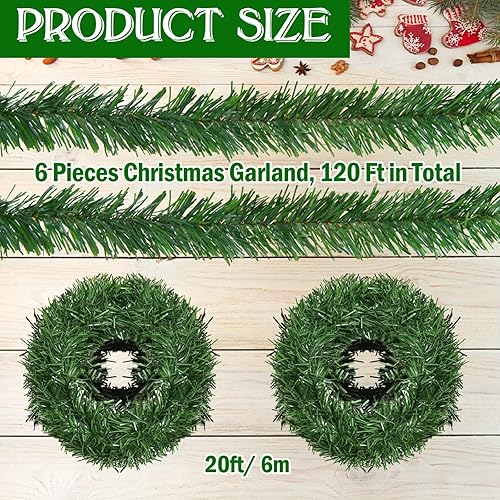 Miniatura 10 de Guirnalda de Navidad de 80 pies, 4 hebras, guirnalda de pino artificial de Navidad, guirnalda suave, guirnalda de vacaciones, decoración de