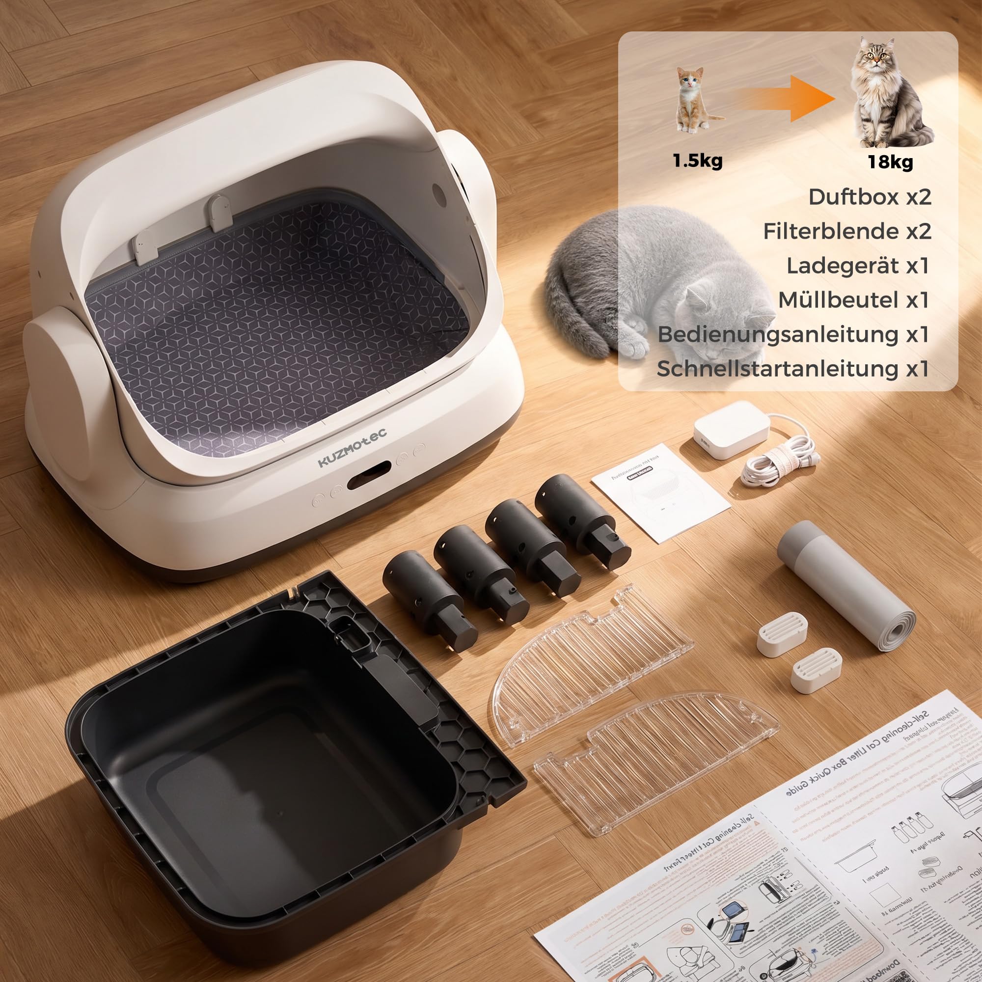 katzenklo selbstreinigend, verbreiterte XXXL selbstreinigende katzentoilette mit einfachem EIN- und Ausstieg, wasserdicht, geruchshemmend, langlebig 120L großes automatisches katzenklo