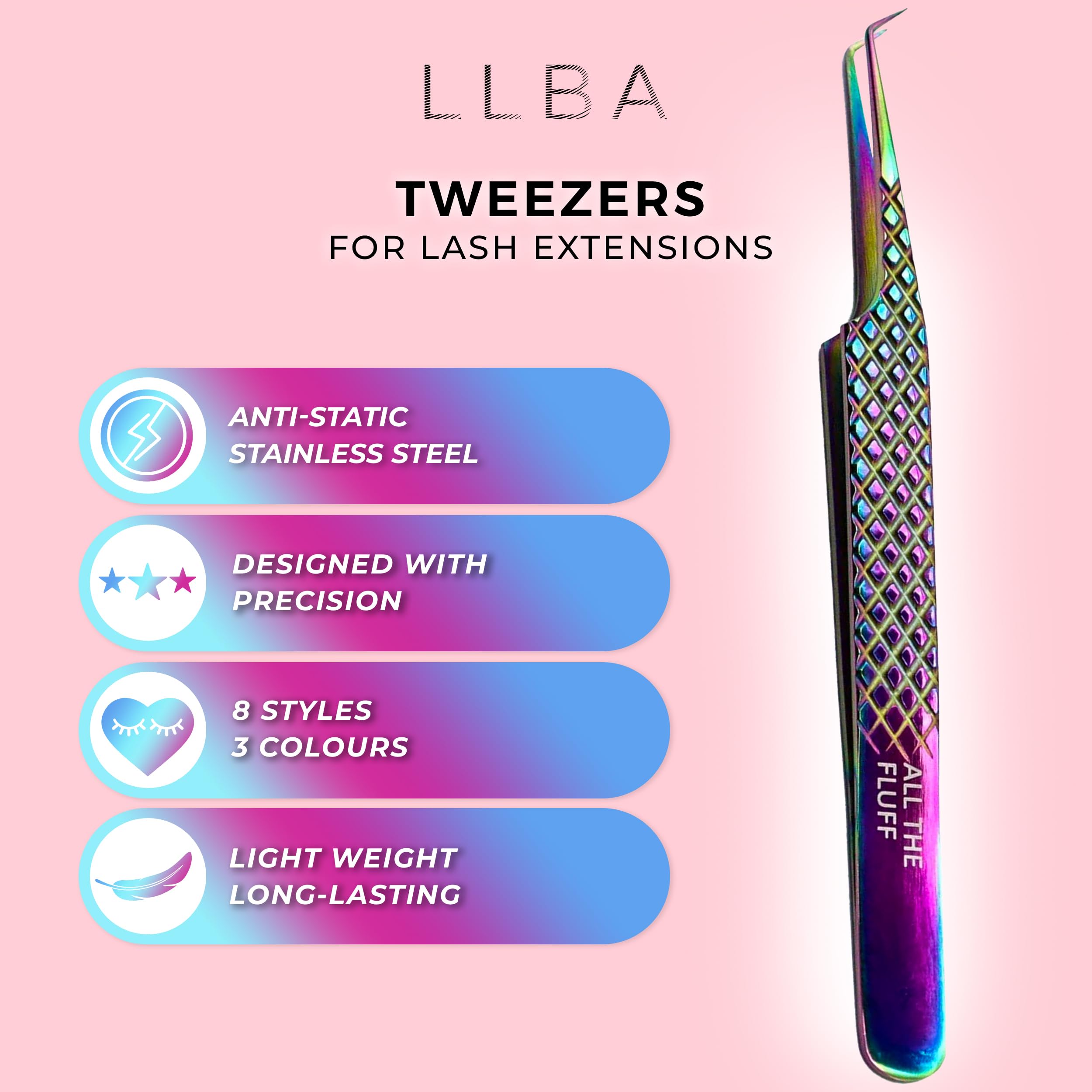 LLBA Lash Tweezer Professional for False Lash Application Tool | Multi Shapes & Purposes with Non-Slip Grip Tweezers for Volume, Isolation & Classic Lashes (Galaxy, All The Fluff Volume) — view 3