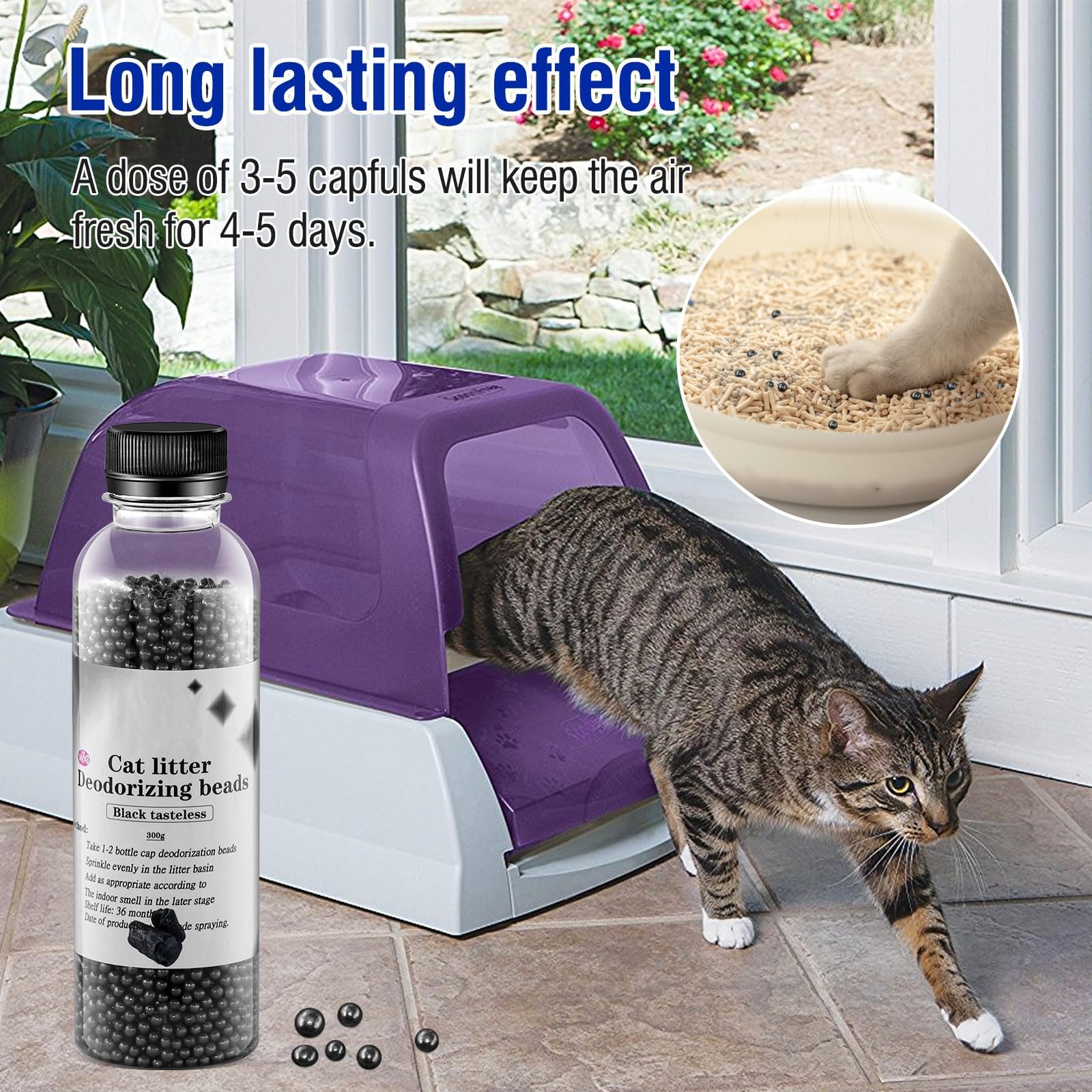 Caja de arena para gatos, desodorante con cuentas | Caja de arena para gatos con cristales desodorantes | Elimina el olor del gato, neutraliza el olor, 8.5 onzas (2 piezas)