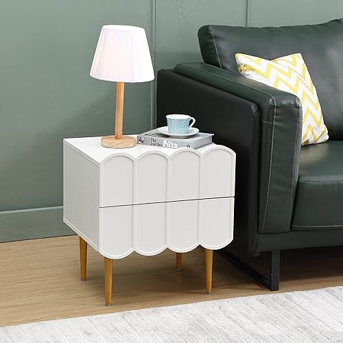 Miniatura 6 de Mesitas de noche modernas con cajones, mesita de noche blanca para dormitorio, mesa auxiliar con almacenamiento para sala de