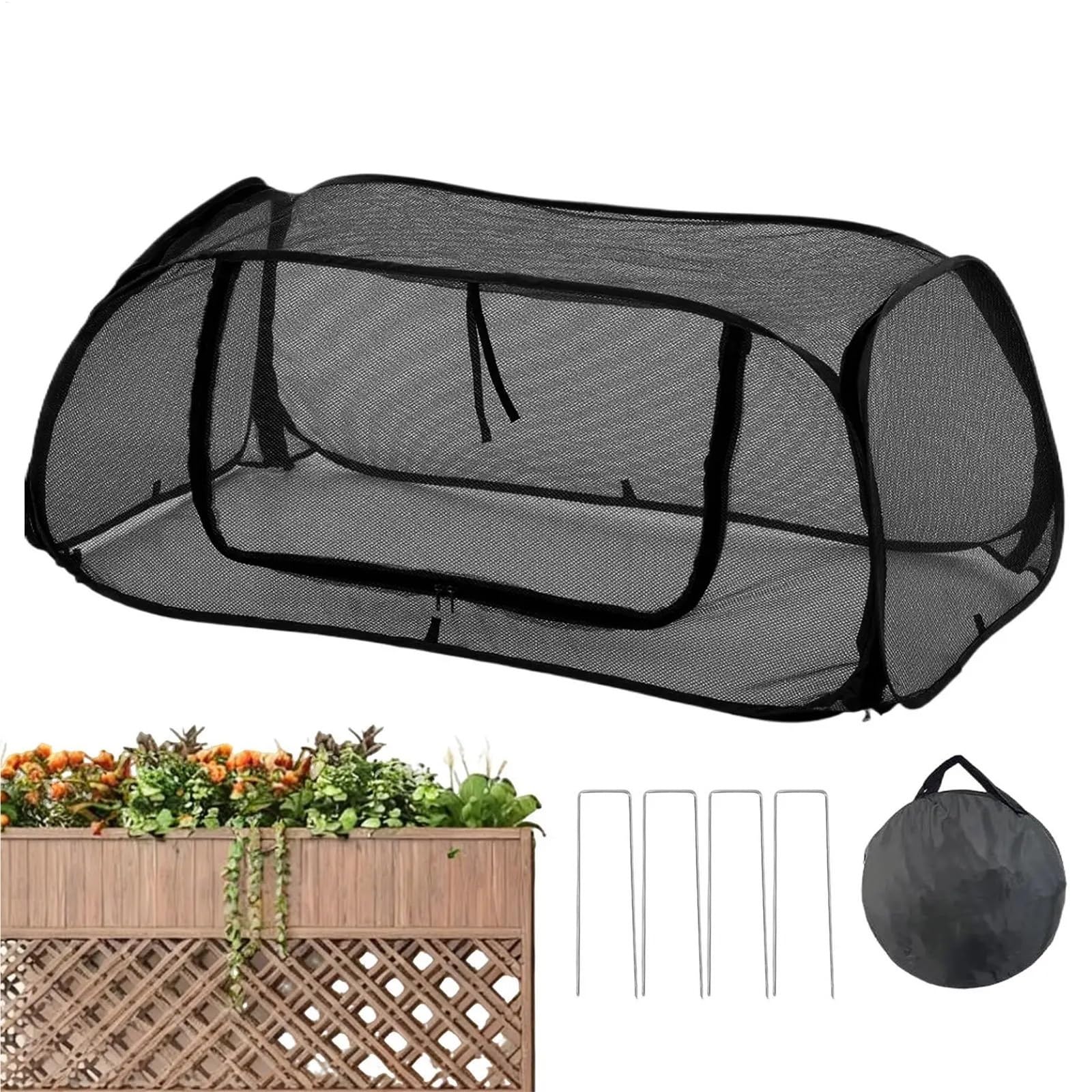 zyrqon Garden Covers for Raised Beds Breathable Mesh Netting 45x19.6x17.7 Inch Garden Plant Covers for Outdoor Gardening Vegetable(Black)