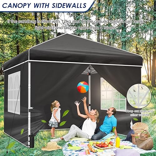 Miniatura 4 de Toldo para patio de 8 x 8 pies, tienda de campaña instantánea desplegable para exteriores, refugio portátil con paredes laterales y protección solar