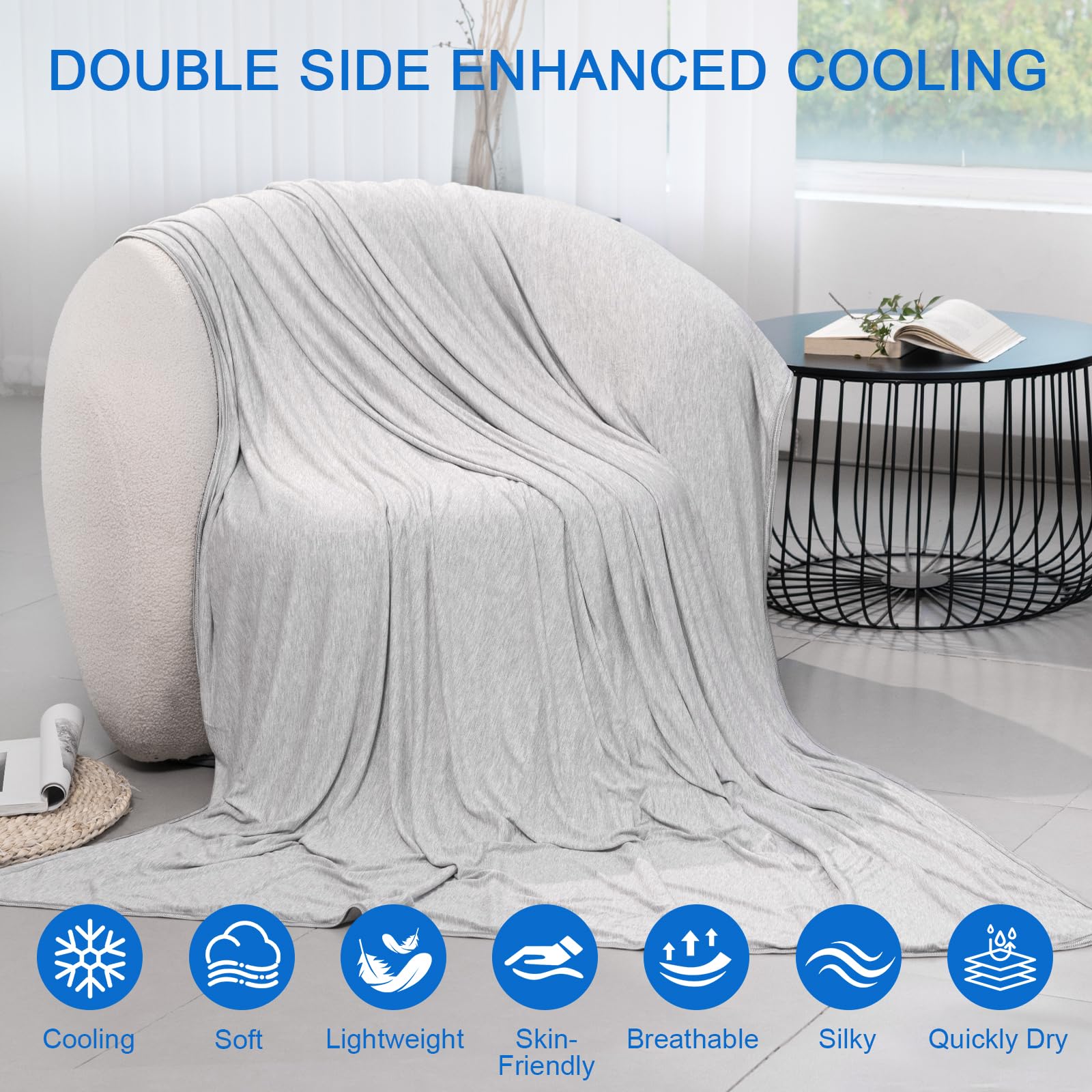 Kühldecke Sommerdecke 2 in1 doppelseitige Selbstkühlende Decke Q-Max>0,5 Dünne kühlende Bettwäsche Kältedecke für Menschen Bett Cooling Blanket 200 x 220 cm