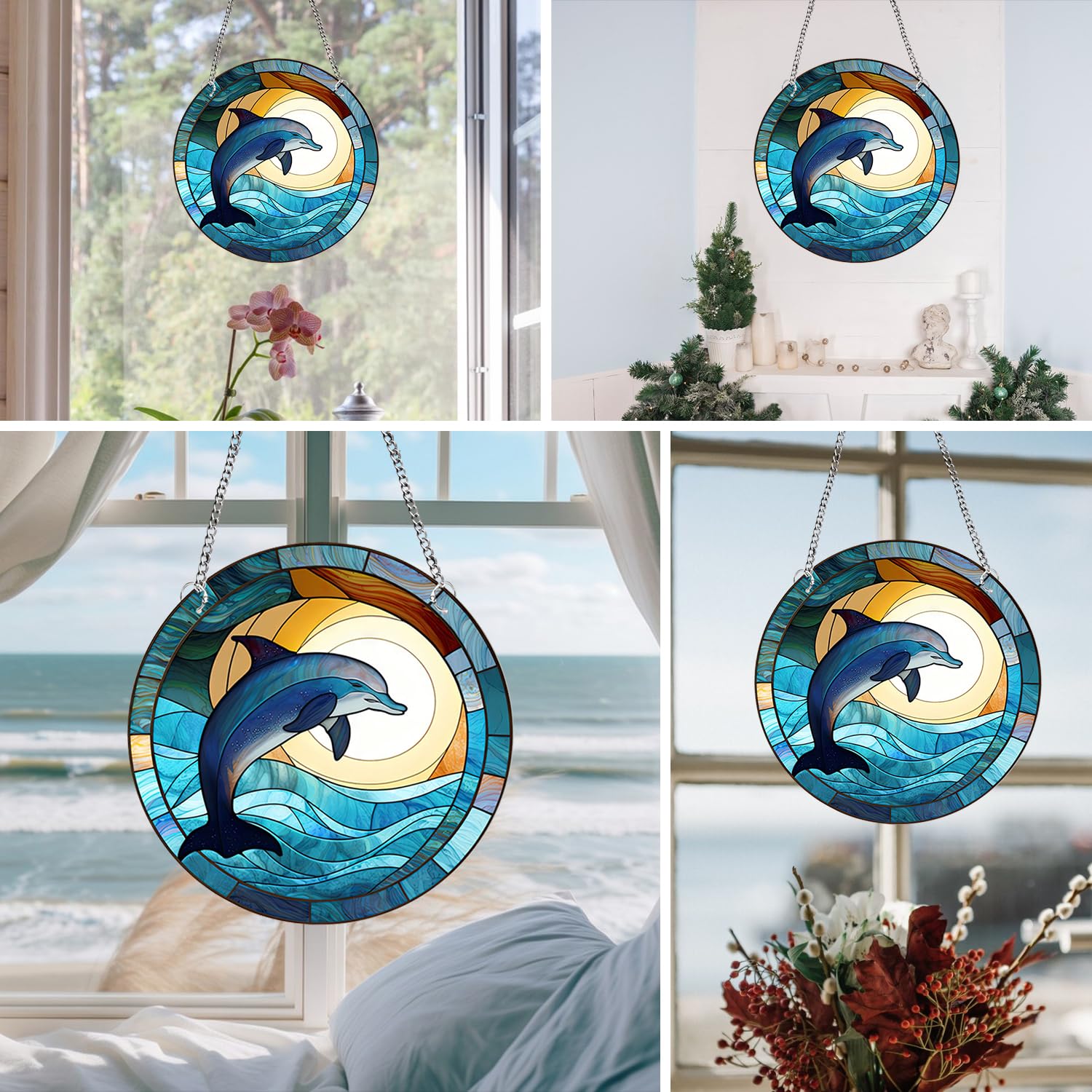 30 cm große Acryl-Buntglas-Fensterdekoration, groß, Buntglas-Fensterbehänge-Kits, Delfin, bunte Sonnenfänger, Innenfenster, Fenster, Gedenkstätte, Türdekoration, Wandkunst-Dekoration