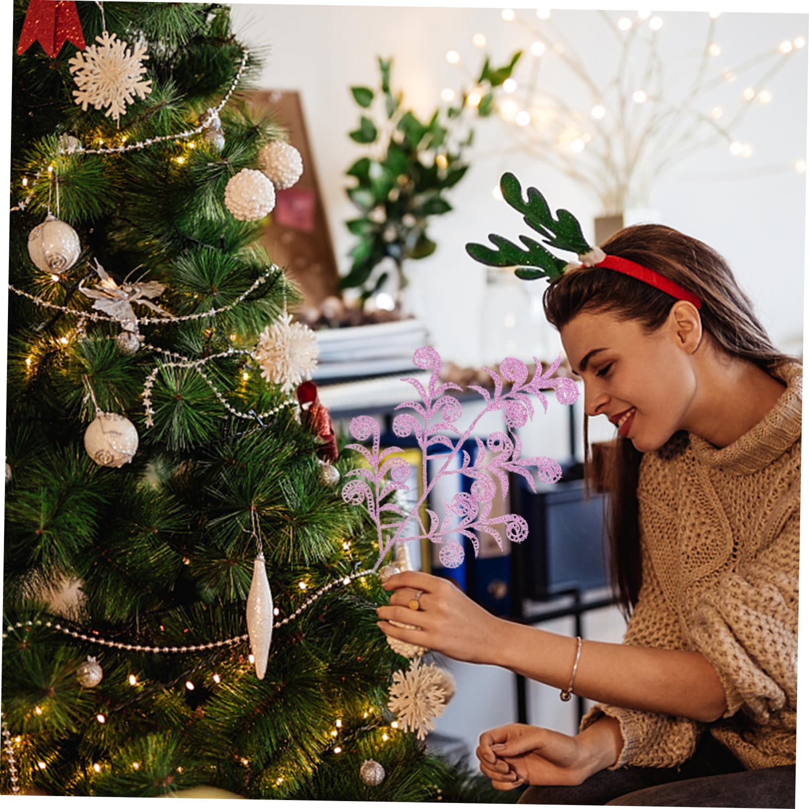 iplusmile 14pezzi Foglie di Natale Artificiali Fai da Te Stecchini di Foglie per Ghirlande Decorazioni per Matrimoni e Feste