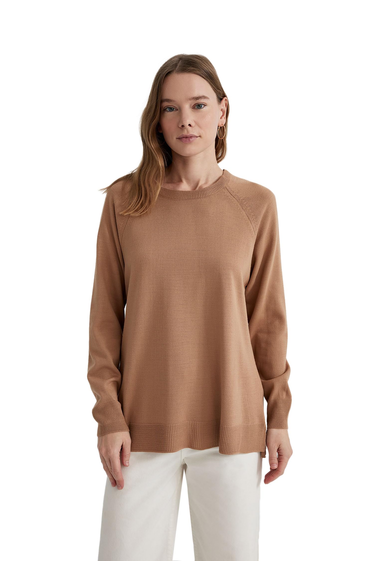 Women Long Sleeved T-Shirt Sweater, Tunic Length NA, V-Neck, Pullover, Acrylic, Blue, Modern, Adult