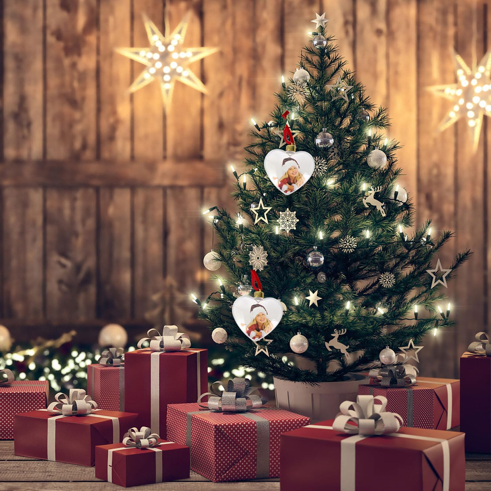 Set di 6 Palline di Natale Foto in Plastica da Appendere, Decorazioni Natalizie da Appendere al Soffitto per Feste, Pendenti Decorativi per Generare Atmosfera Accogliente