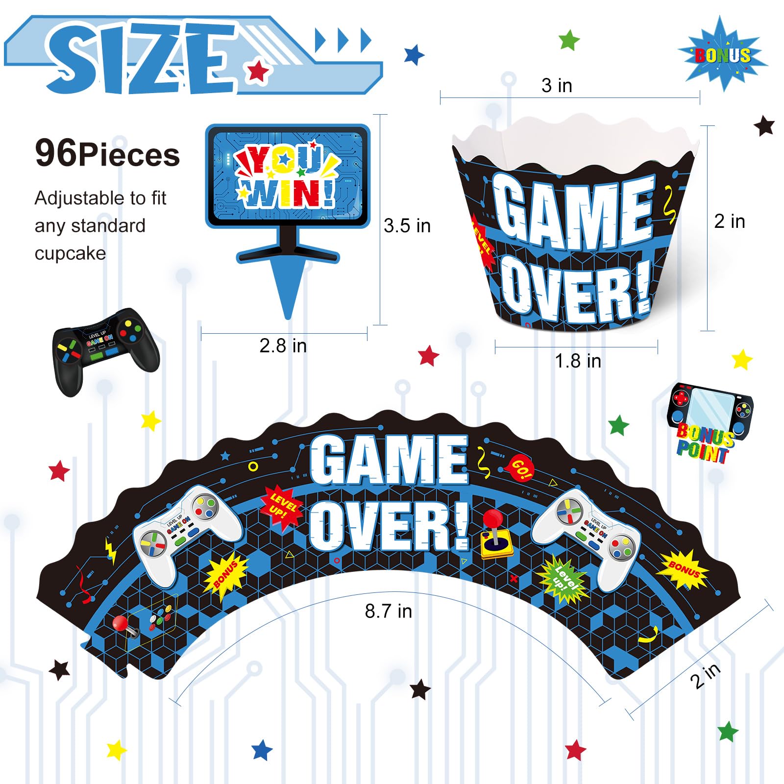 36 PCS Video Game Cupcake Toppers - Game Controller Cake Picks For Gamer Birthday Party Decorations - View #9